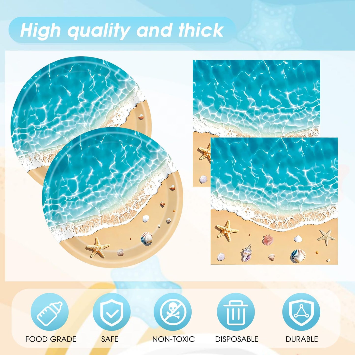 SNIMICS Beach Birthday Party Decorations,41Pcs Disposable Ocean Waves Beach Dessert Plates Napkins Tablecloth Tableware Set Summer Pool Hawaiian Beach