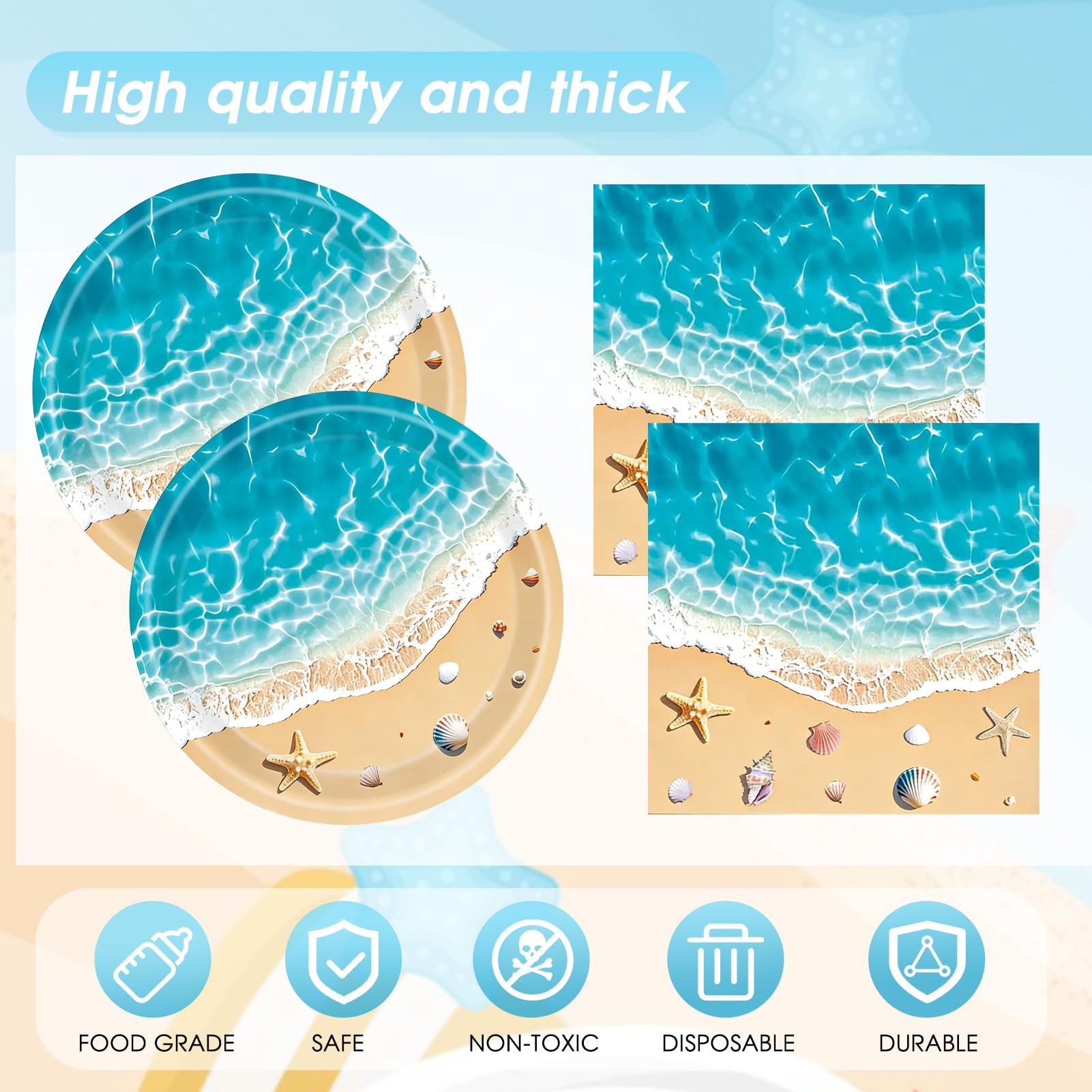 SNIMICS Beach Birthday Party Decorations,41Pcs Disposable Ocean Waves Beach Dessert Plates Napkins Tablecloth Tableware Set Summer Pool Hawaiian Beach