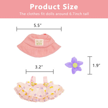 Satakara Doll Clothes Set for 17cm Dolls (6.7 inch) - Kawaii Purple Flower Outfit with Matching Hat, Party Clothing Accessories (STK03)