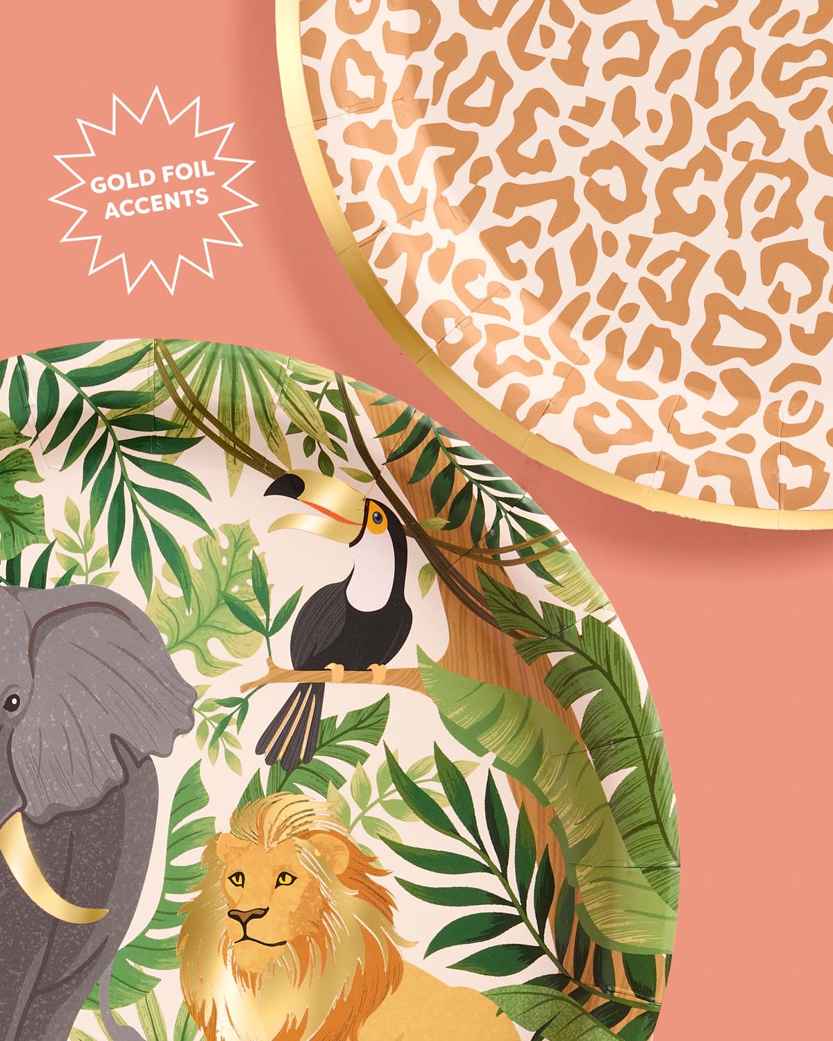 xo, Fetti Animal Print Safari Paper Plates, 4 Designs | 24 pcs 9" | Kids Decorations, Jungle Party Setting, Wild Birthday Decor, Rainforest