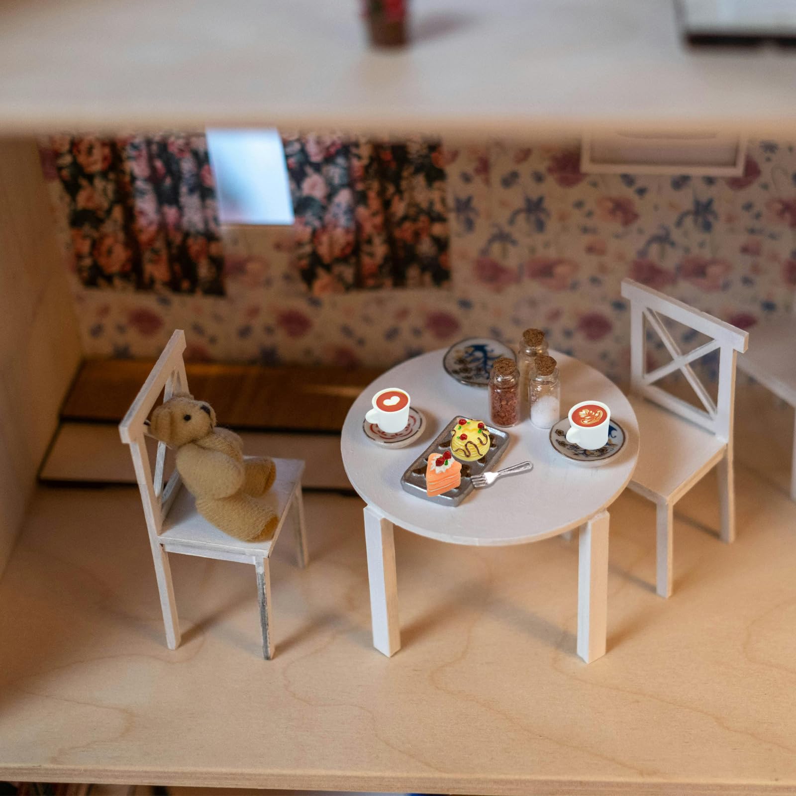 30Pcs Miniature Food, 1:12 Scale Miniature Kitchen Accessories Set, Miniature Coffee Mugs Forks Cakes Dessert Model for Mini House Bakery Store