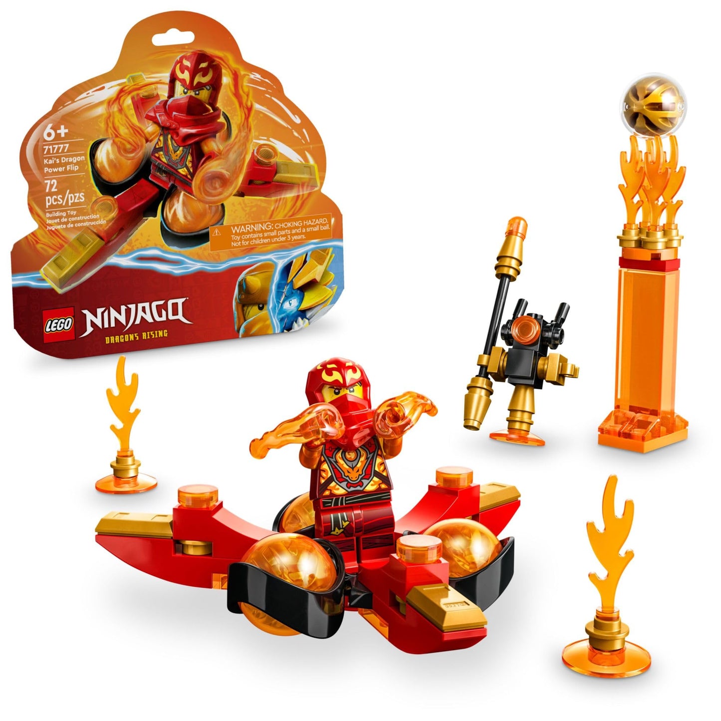 LEGO NINJAGO Kai’s Dragon Power Spinjitzu Flip 71777 Red Ninja Toy Building Set with Kai Minifigure; Gift for 6 Year Old Boys, Girls and Ninja Fans