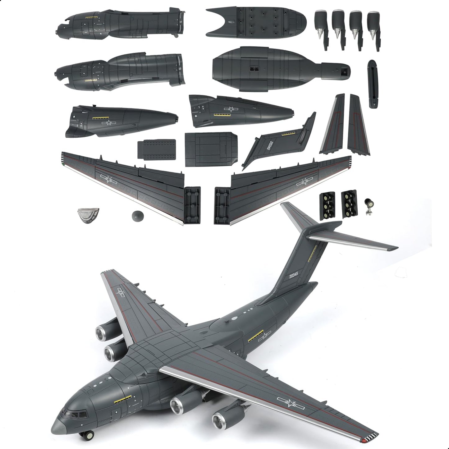 SEBUNAS 1:100 Scale Y-20 Transport Aircraft Quick Assembly Model Kit, Plastic Y-20 Fun Toy Airplane Assembly Model with Stand Kids Gift Suitable