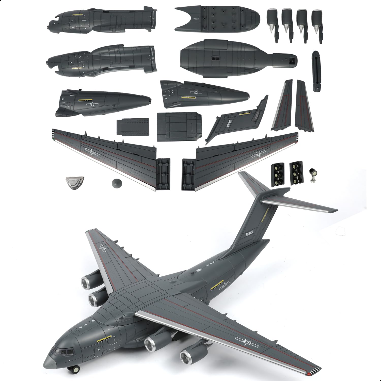 SEBUNAS 1:100 Scale Y-20 Transport Aircraft Quick Assembly Model Kit, Plastic Y-20 Fun Toy Airplane Assembly Model with Stand Kids Gift Suitable