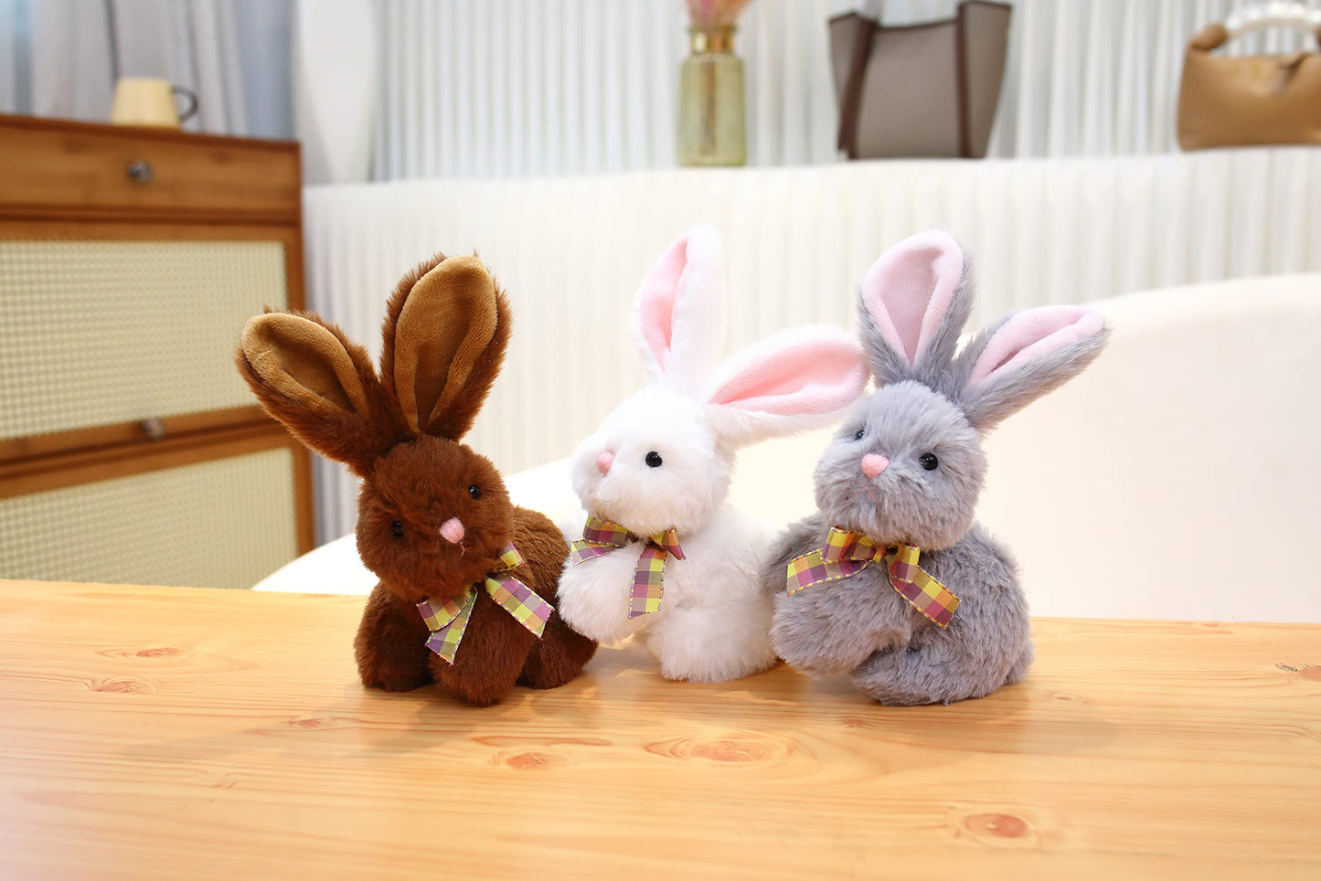 Made By Aliens Fluffy Easter Bunny Stuffed Animal with Bow - Plush Bunny Toy Cute Huggable Rabbit for Kids & Adults on Easter - 6-inch (White)