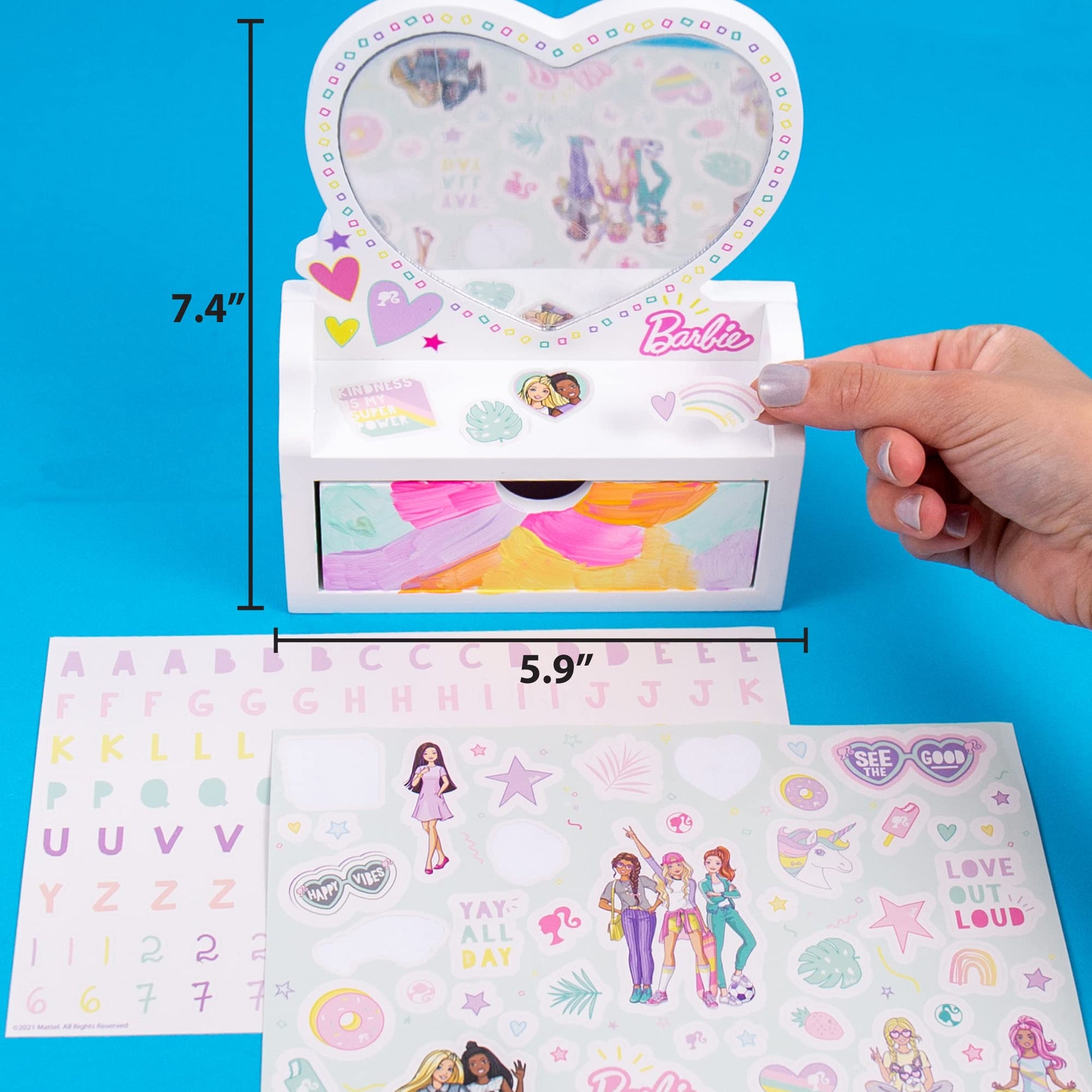 Barbie Paint Your Own Jewelry Box, Customize A Heart-Shaped Vanity & Jewelry Box with Acrylic Paints, Create 5 Pieces of Jewelry, 100+ Charms & Beads
