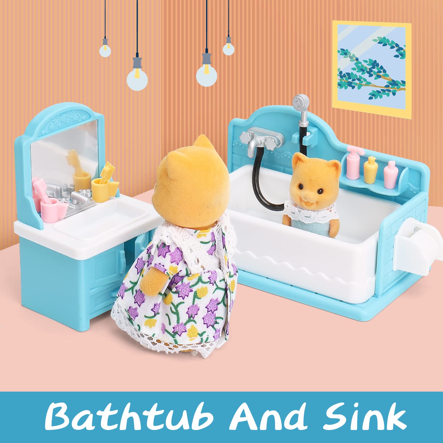 Dollhouse Furniture Set for Kids Toys Miniature Doll House Accessories Pretend Play Toys for Boys Girls & Toddlers Age 3+ with Bathroom