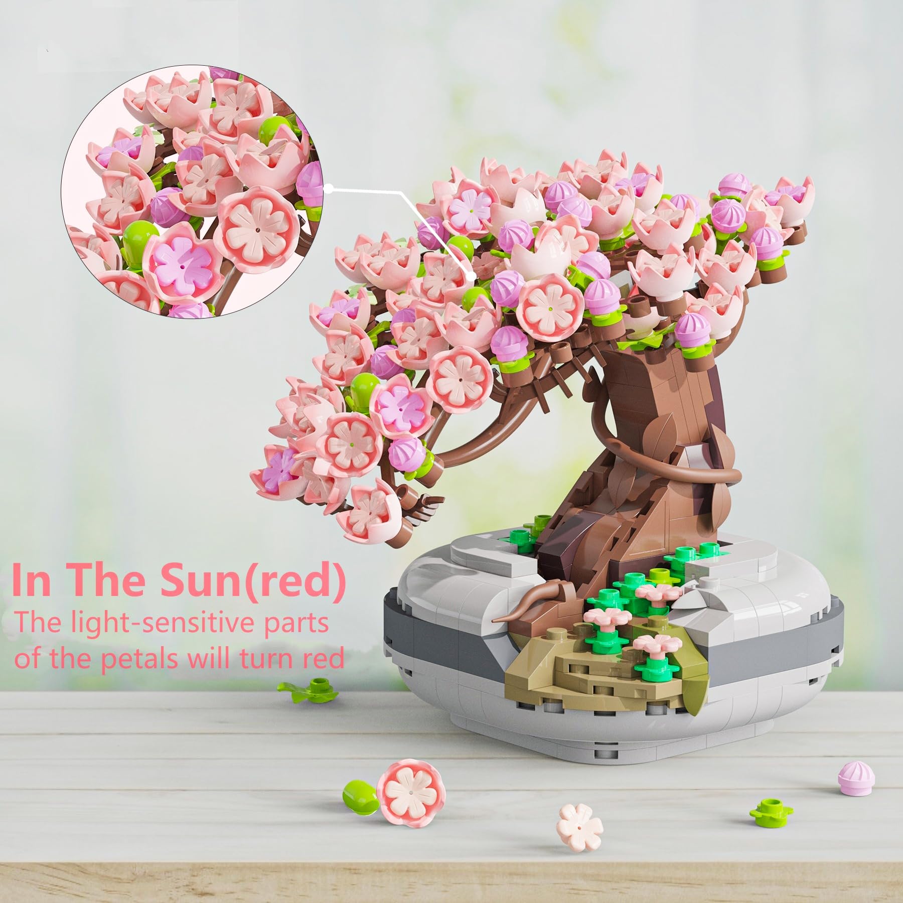 EasyAgo Mini Bricks Cherry Blossom Tree Building Set - Sakura Bonsai DIY Toy, Birthday Gift for Kids 6+ Years Old