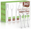 360 Count Plastic Silver Ware Heavy Duty, 120 Forks, 120 Spoons, 120 Knives, Heat Resistant & BPA Free Disposable SilverWare, Disposable Cutlery set