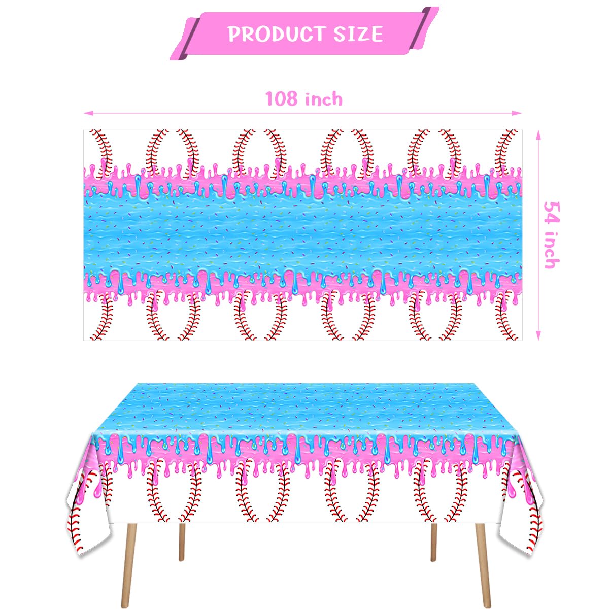 OUAOCZH 3Pcs Baseball Ice Cream Drip Birtrhday Party Tablecloth |108 x 54 Inch| Ice Cream Drip Summer Themed Plastic Tablecover Party Supplies