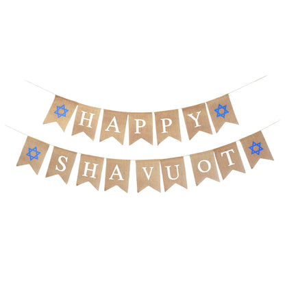 Mandala Crafts Burlap Happy Shavuot Banner Jewish Holiday Hanging Flag Sign
