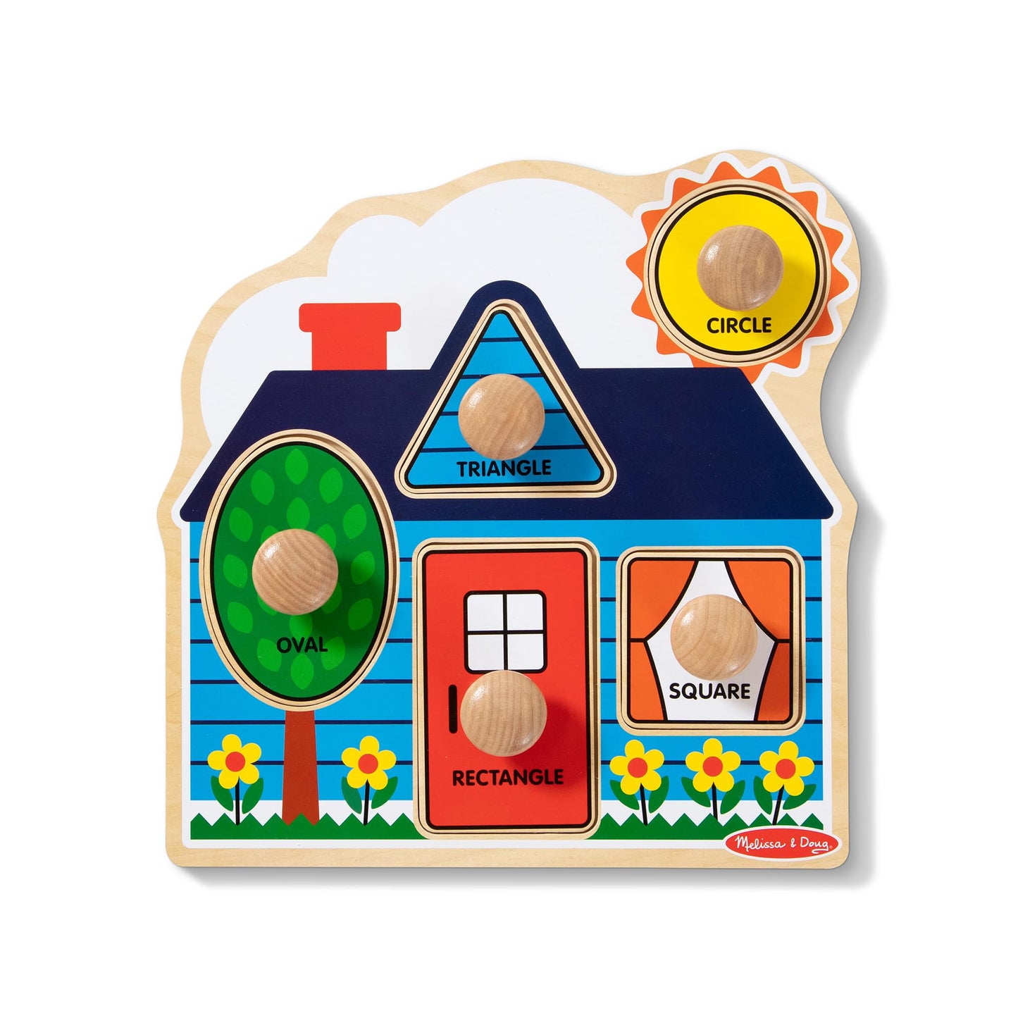 Melissa & Doug First Shapes Jumbo Knob Puzzle, Wooden Peg Puzzle for Toddlers, Educational Toy for Shape Recognition and Fine Motor Skills, Ages 1+