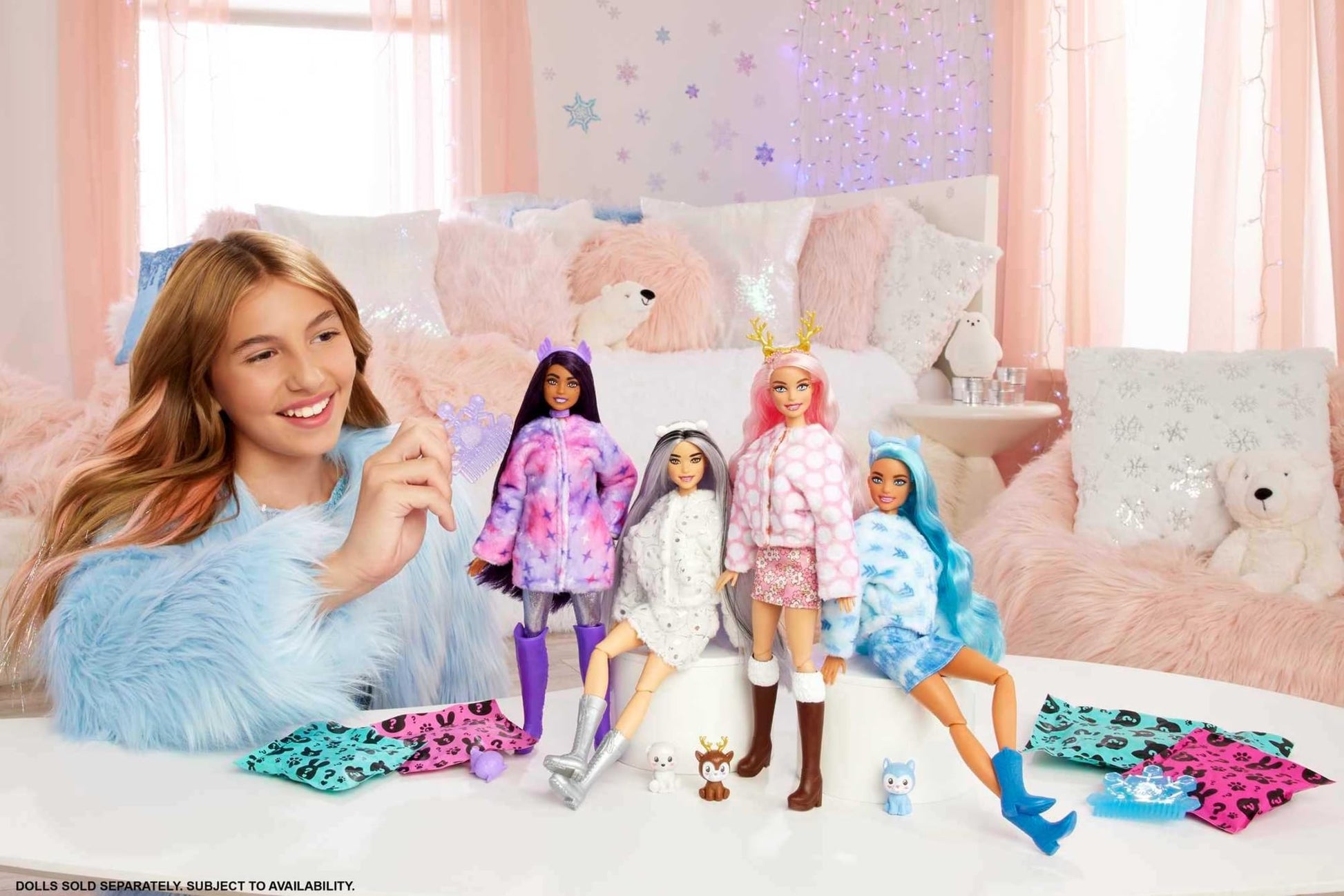 Barbie Cutie Reveal Doll, Snowflake Sparkle Polar Bear Costume, 10 Surprises Including Mini Pet & Color Change
