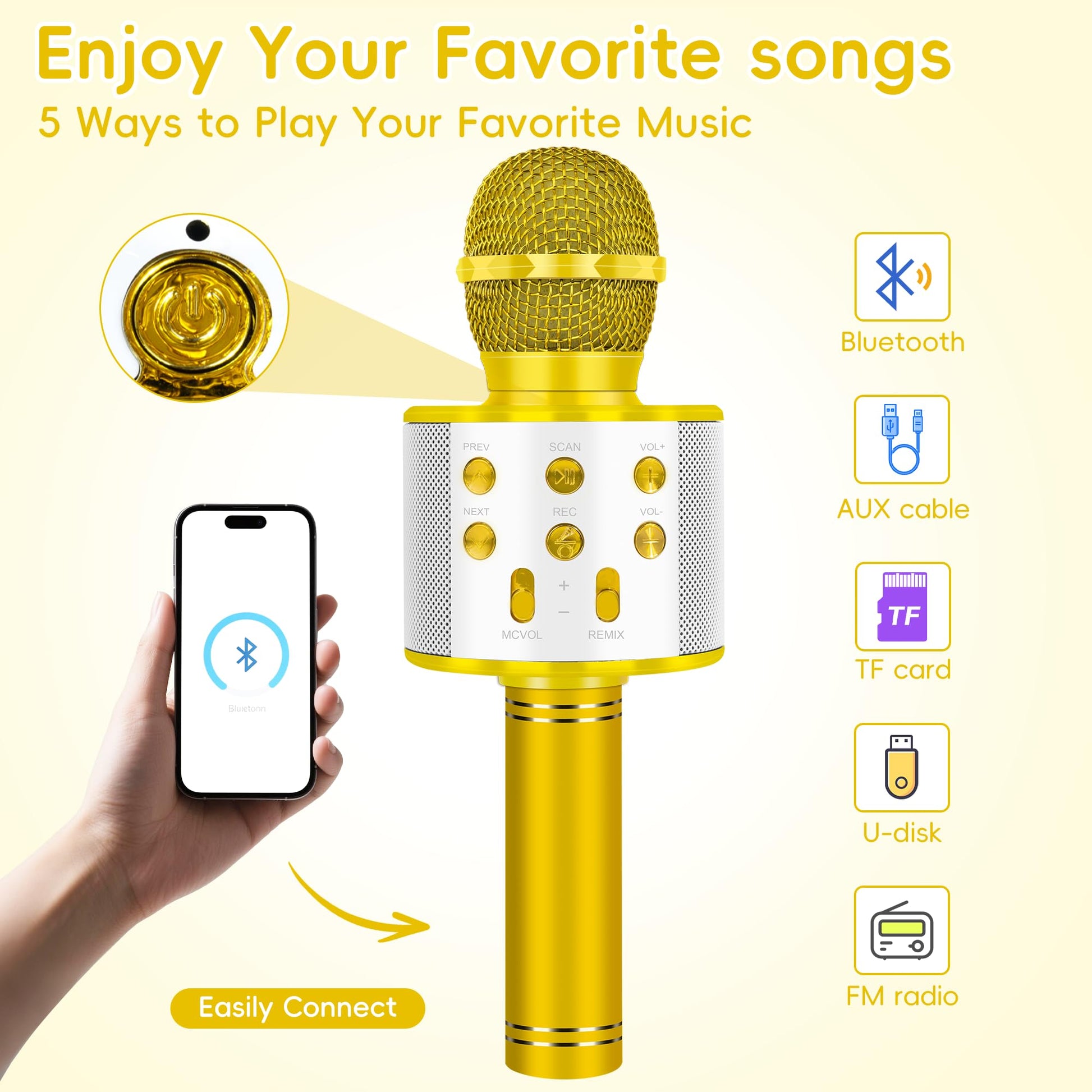 KIDWILL Wireless Bluetooth Karaoke Microphone for Kids, 5-in-1 Portable Handheld Karaoke Mic Speaker Player Recorder with Adjustable Remix FM Radio
