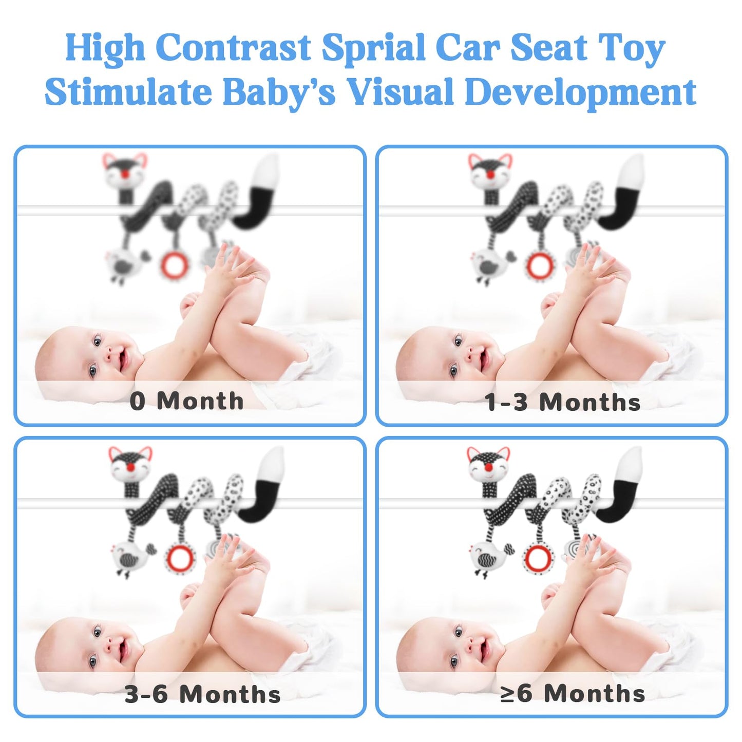 Car Seat Toys for Babies 0-6 Months Boy Girl Carseat Toys Hanging, Black and White High Contrast Baby Toy for Newborn, Baby Infant Sensory for Crib