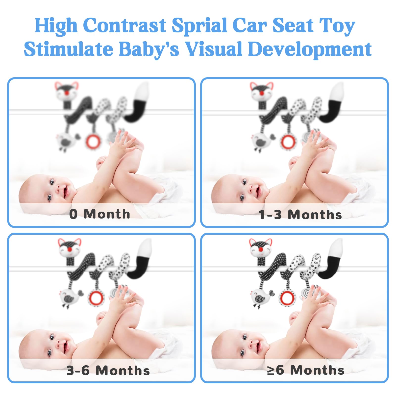 Car Seat Toys for Babies 0-6 Months Boy Girl Carseat Toys Hanging, Black and White High Contrast Baby Toy for Newborn, Baby Infant Sensory for Crib