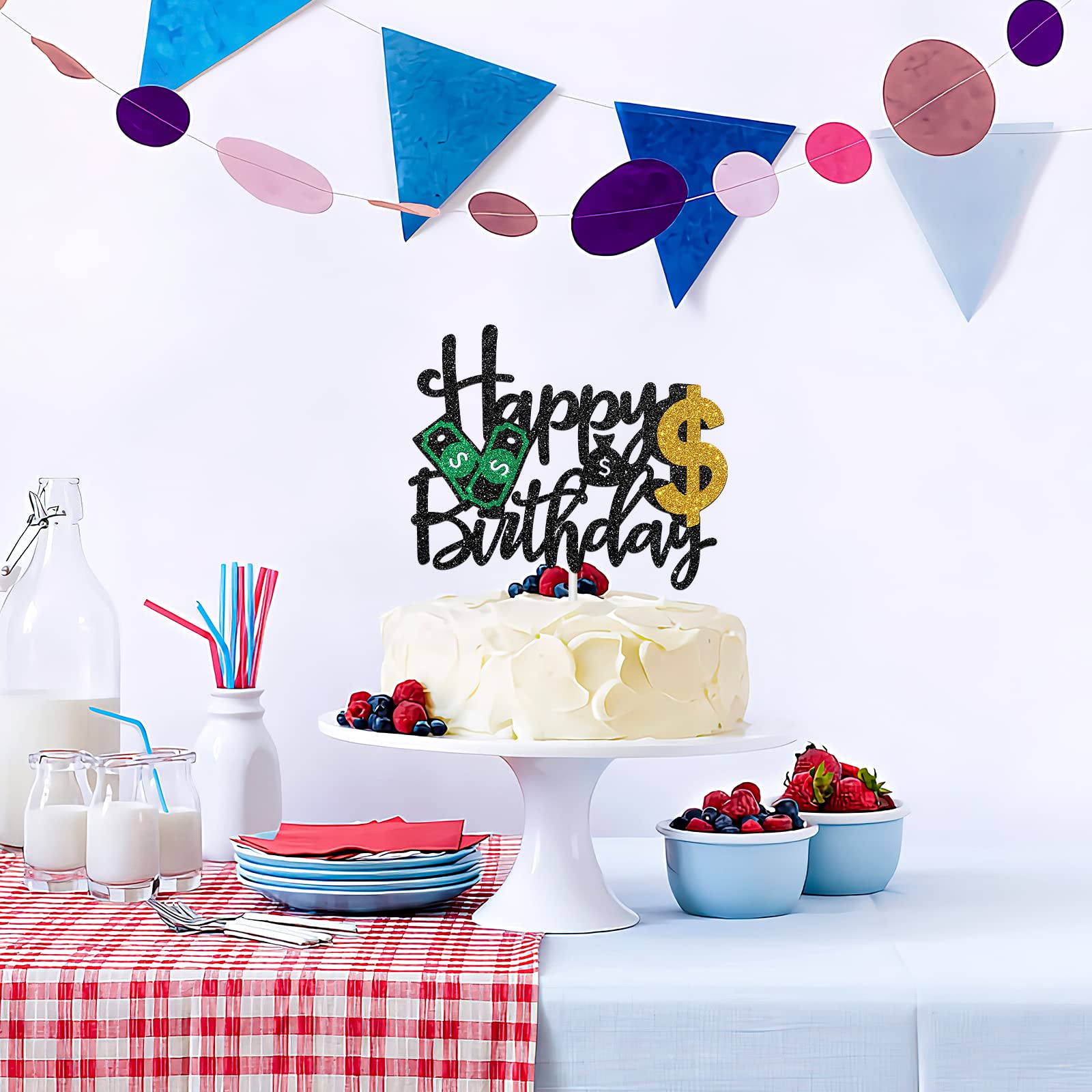 Halawawa Dollar Happy Birthday Cake Toppers, Money Cake Topper Decorations for Women Men Birthday Party, Dollar Theme Birthday Party Decor Supplies