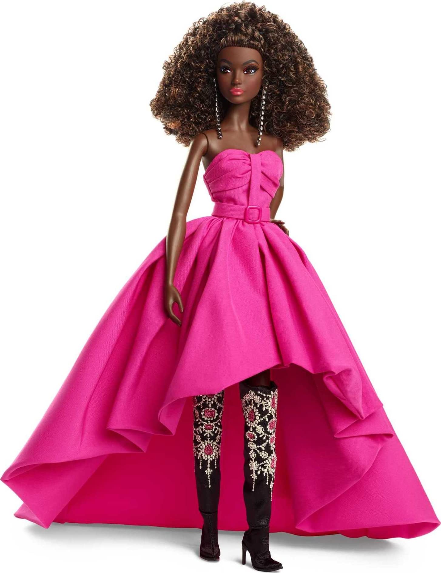 Barbie - Fuchsia Long Dress Doll in Taffeta with Sweetheart Neckline with Pleats and Gathering Details, Matching Belt and a Wide Train, Adult Toy