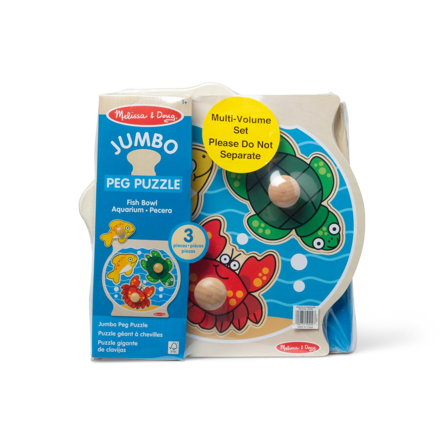 Melissa & Doug Wooden Jumbo Peg Puzzle 2-Pack - Fish Bowl, House Pets, 3-Piece for Toddlers Boys and Girls, Ages 1+ Years
