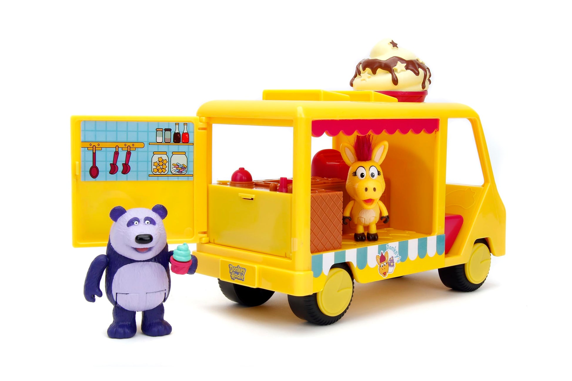 Jada Toys Donkey Hodie Frozen Yogurt Truck Playset - Includes 2 Figures Donkey Hodie & Purple Panda - Preschool Toy - Ages 3+
