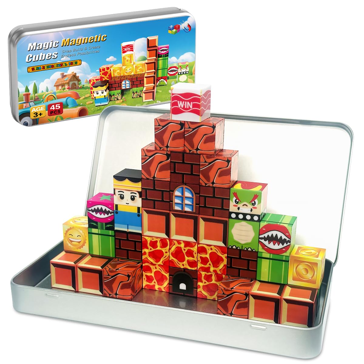 uMadeUs Magnetic Blocks Building Set - Puzzle Cubes as STEM Toys for Kids - Toddlers Sensory Construction Tiles - Ages 3+ Creative Educational Games