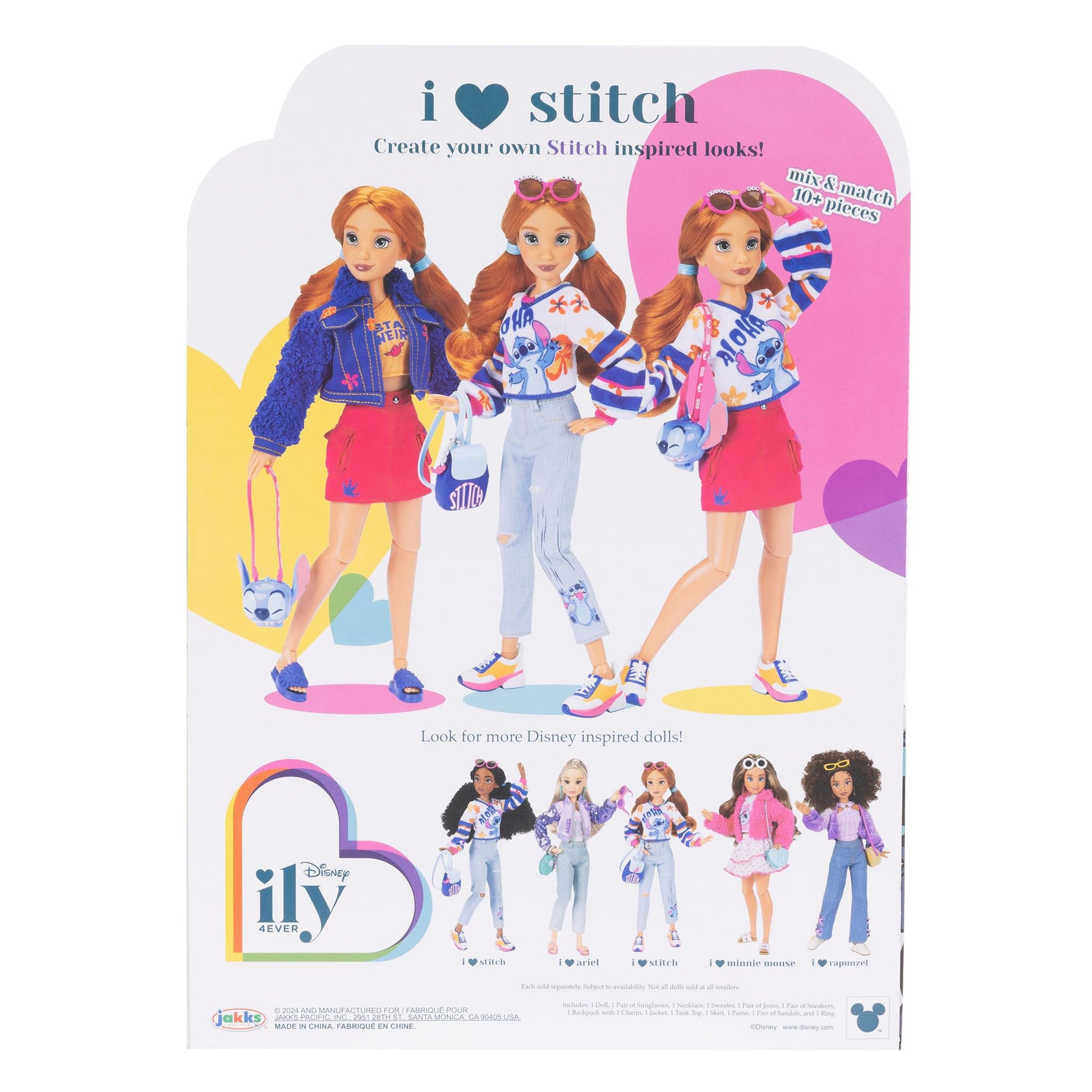 Disney ILY 4EVER Fashion Dolls Red Hair Stitch 11.5" Tall with 13 Points of Articulation, Two Complete Mix-and-Match Outfits and Mickey Ring for You!