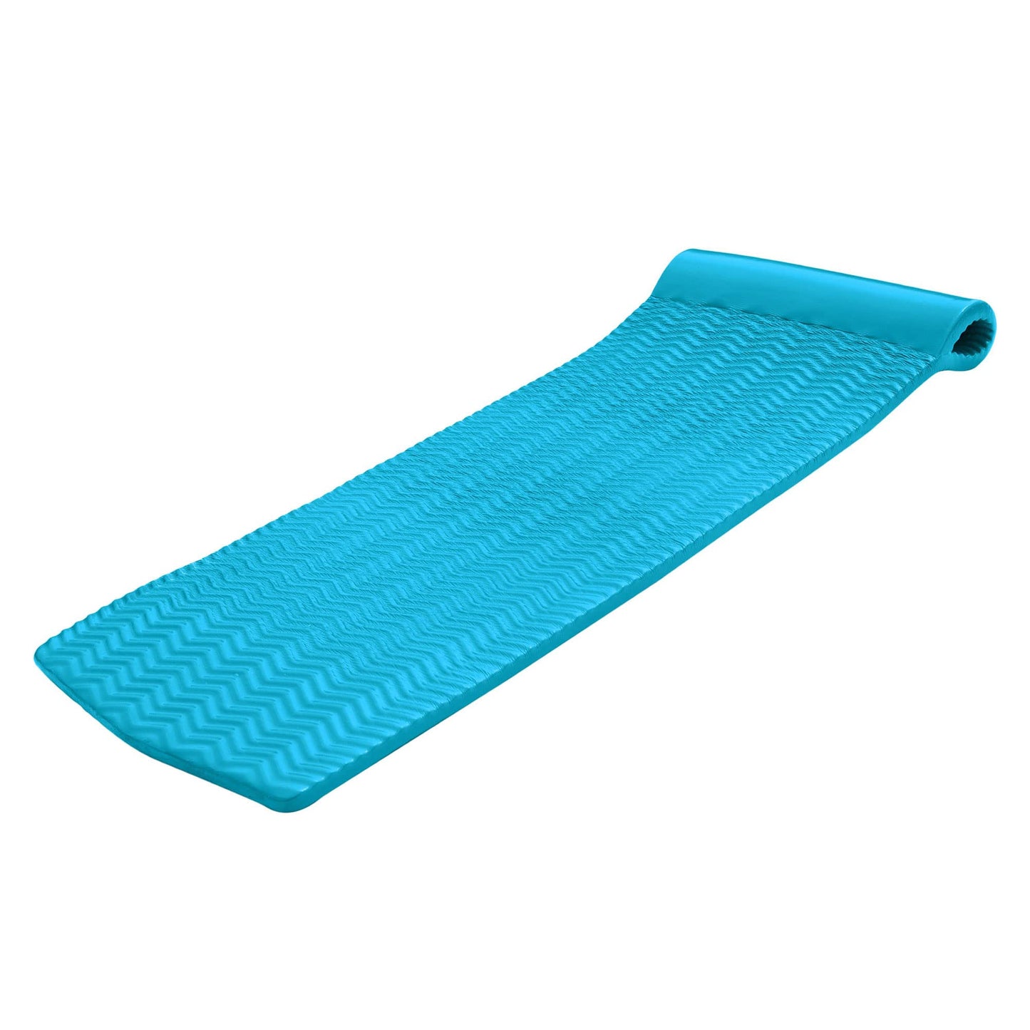 TRC Recreation Serenity 1.5” Thick Vinyl Coated Foam Swimming Pool Float Mat Adult Lounger with Built-In Roll Pillow, Tropical Teal