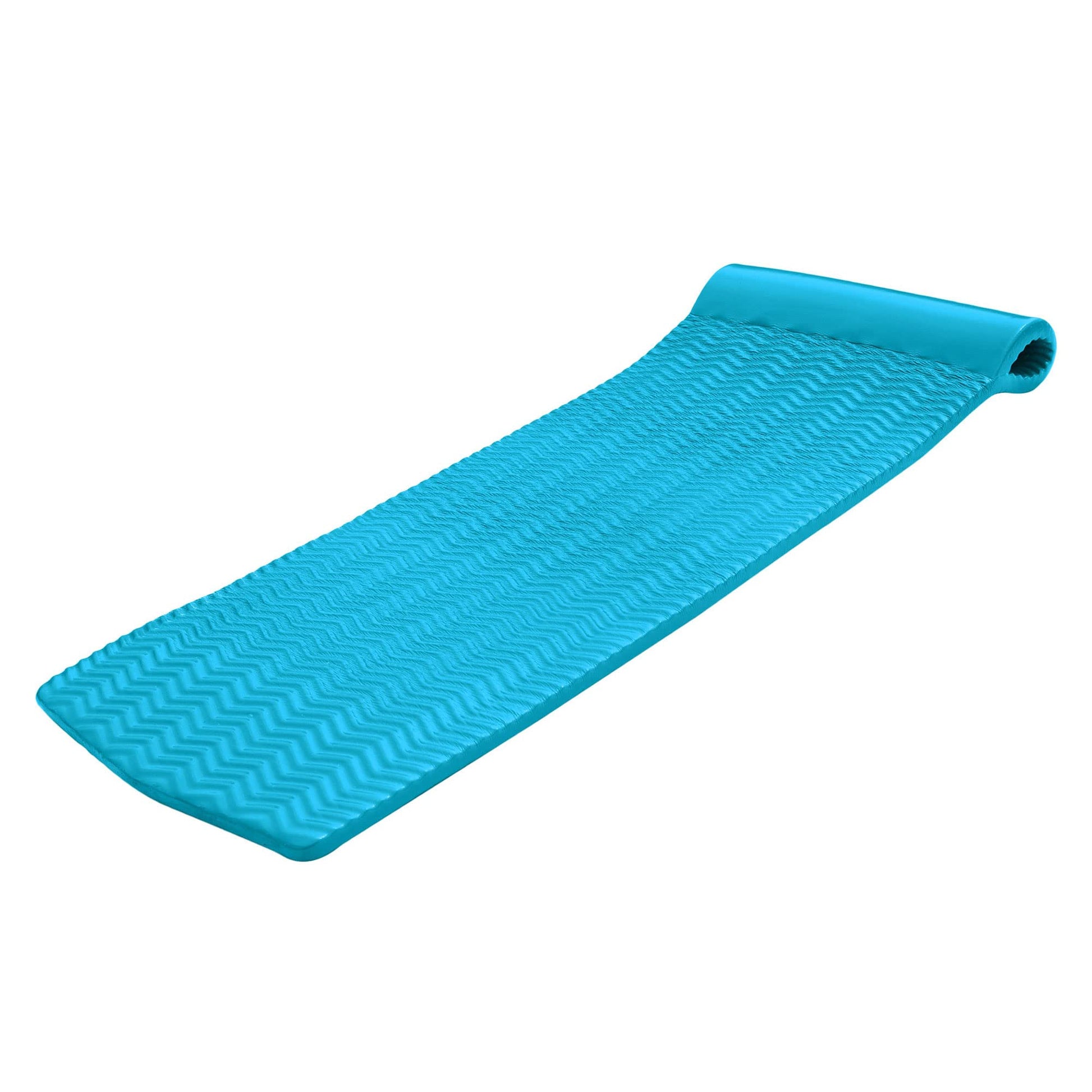 TRC Recreation Serenity 1.5” Thick Vinyl Coated Foam Swimming Pool Float Mat Adult Lounger with Built-In Roll Pillow, Tropical Teal
