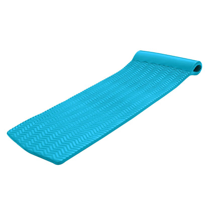 TRC Recreation Serenity 1.5” Thick Vinyl Coated Foam Swimming Pool Float Mat Adult Lounger with Built-In Roll Pillow, Tropical Teal