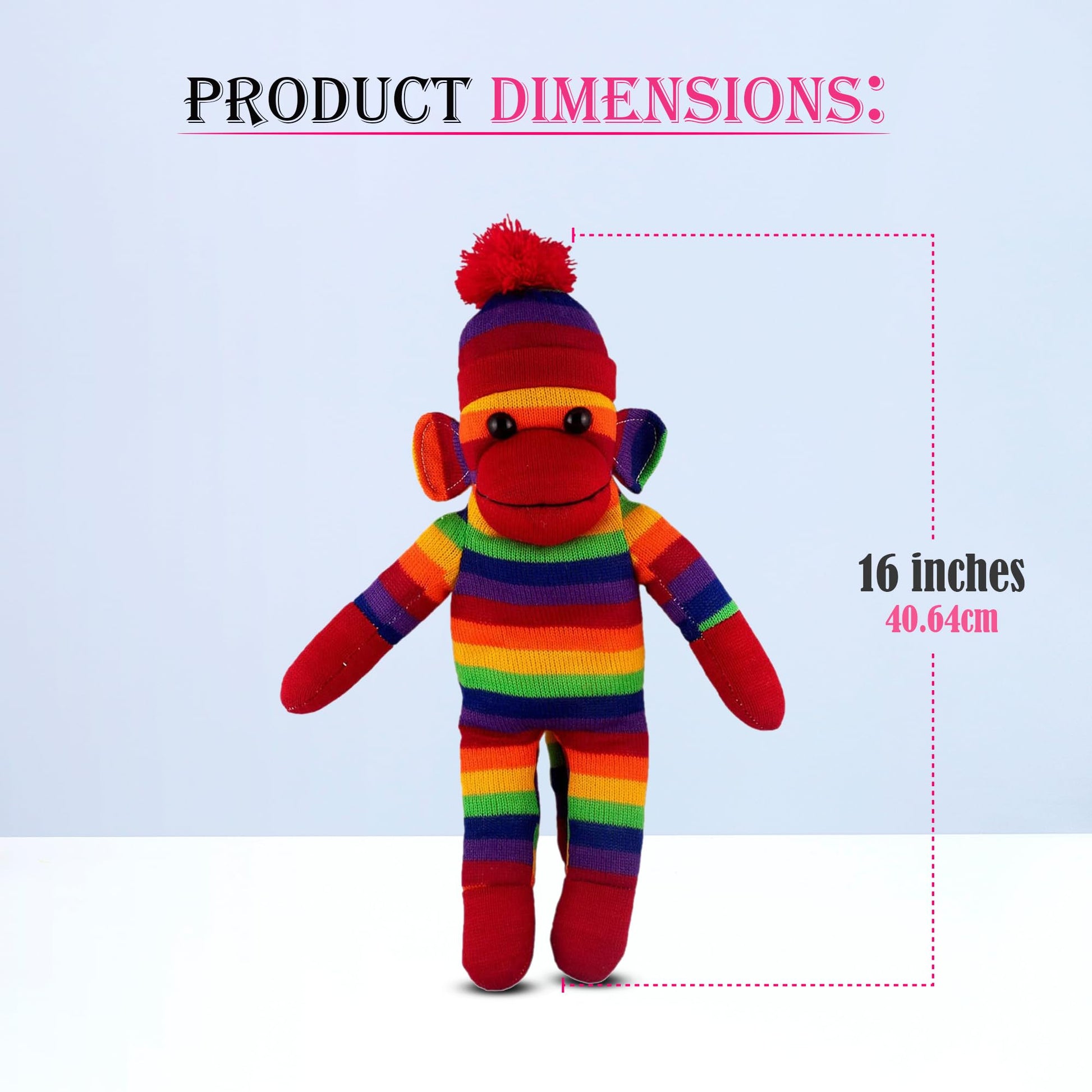Made By Aliens Traditional Sock Monkey Plush Toy Hand Knitted Stuffed Animal for Kids & Babies (16" Rainbow)