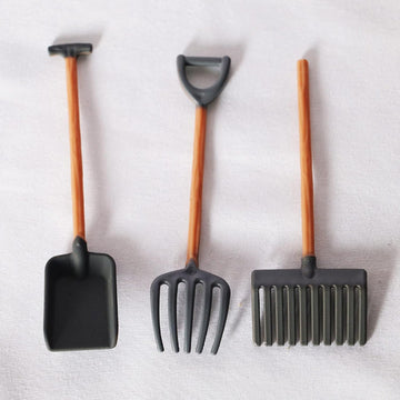 ZhangyiHot 3 Pcs Dollhouse Miniatures, 1/12 Scale Miniature Dollhouse Farm Tool Accessories, Plastic Mini Farm Tool Shovel Rake for Micro-Landscape