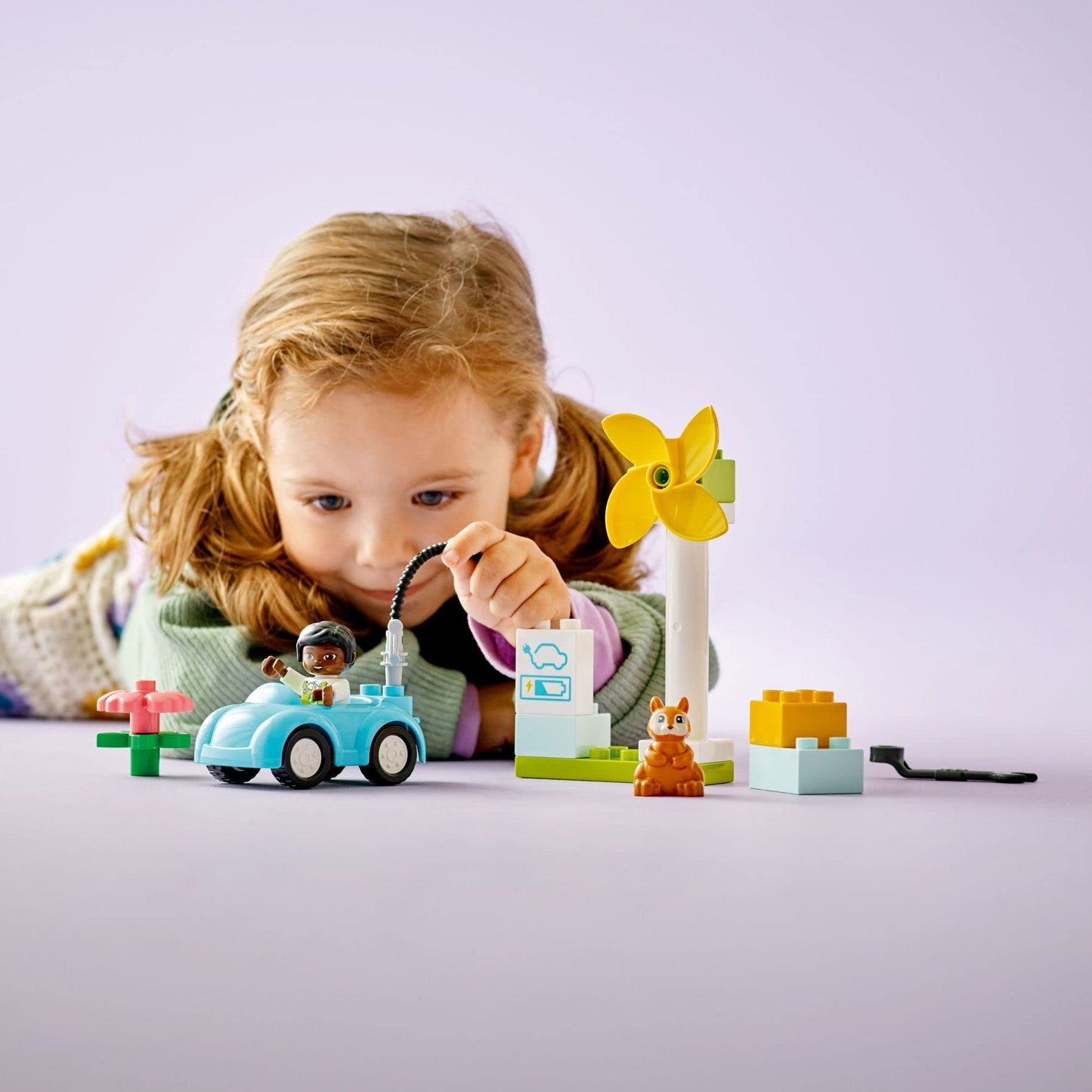 LEGO DUPLO Town Wind Turbine and Electric Car 10985 Early Development Building Toy, Includes Charging Station for Pretend Play, Great Gift for Toddler