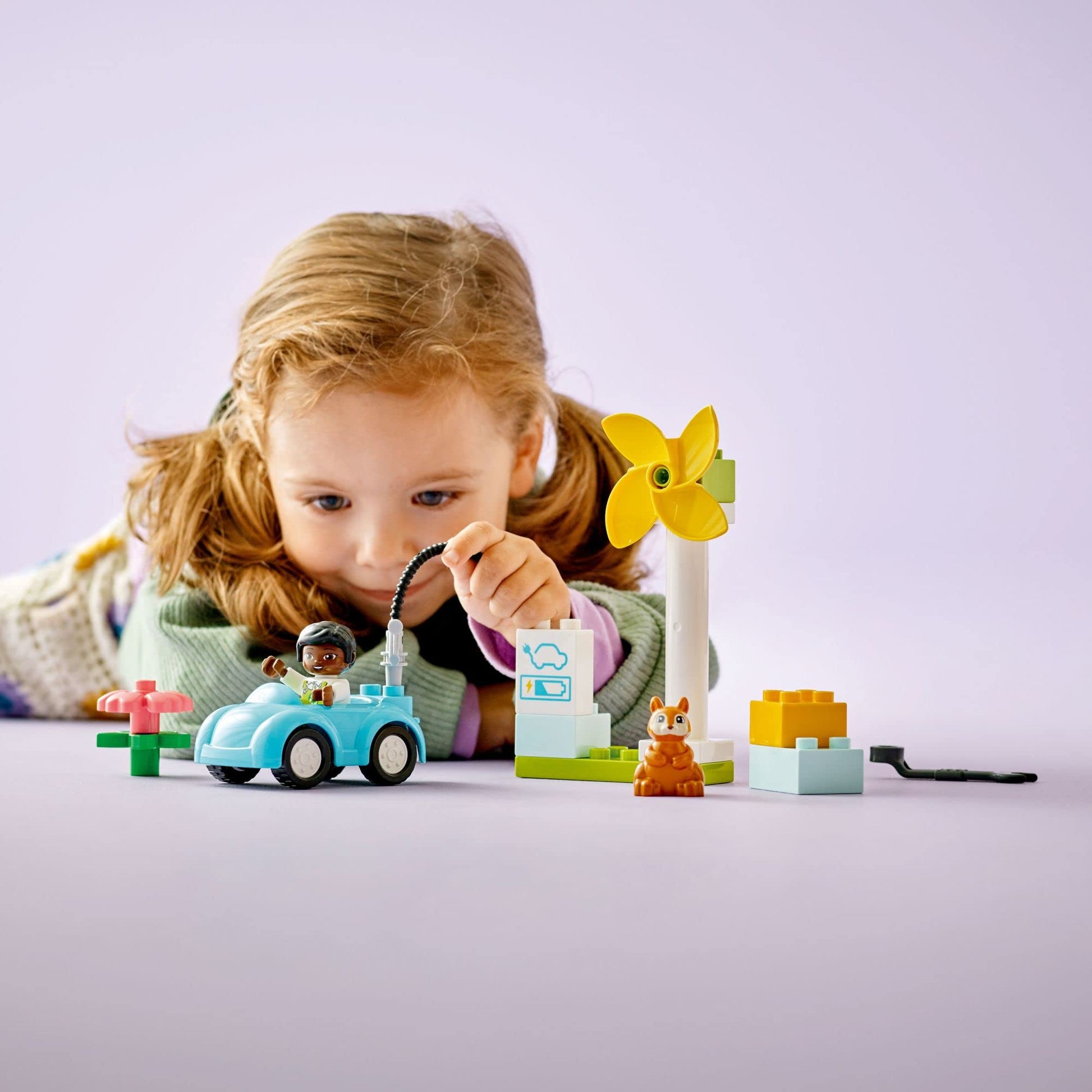 LEGO DUPLO Town Wind Turbine and Electric Car 10985 Early Development Building Toy, Includes Charging Station for Pretend Play, Great Gift for Toddler