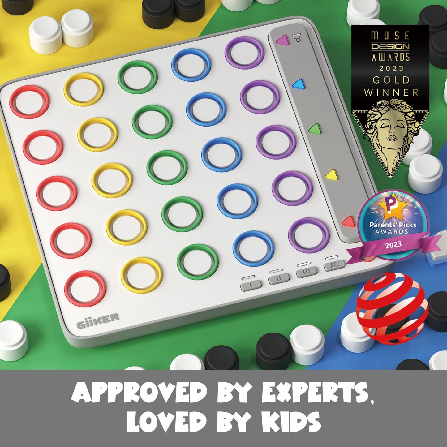 GiiKER Smart Four, 3D AI-Powered 4 in a Row Game, Strategy Board Games with Integrated Referee for 1-2 Players, Travel Games for Ages 6-12 and up