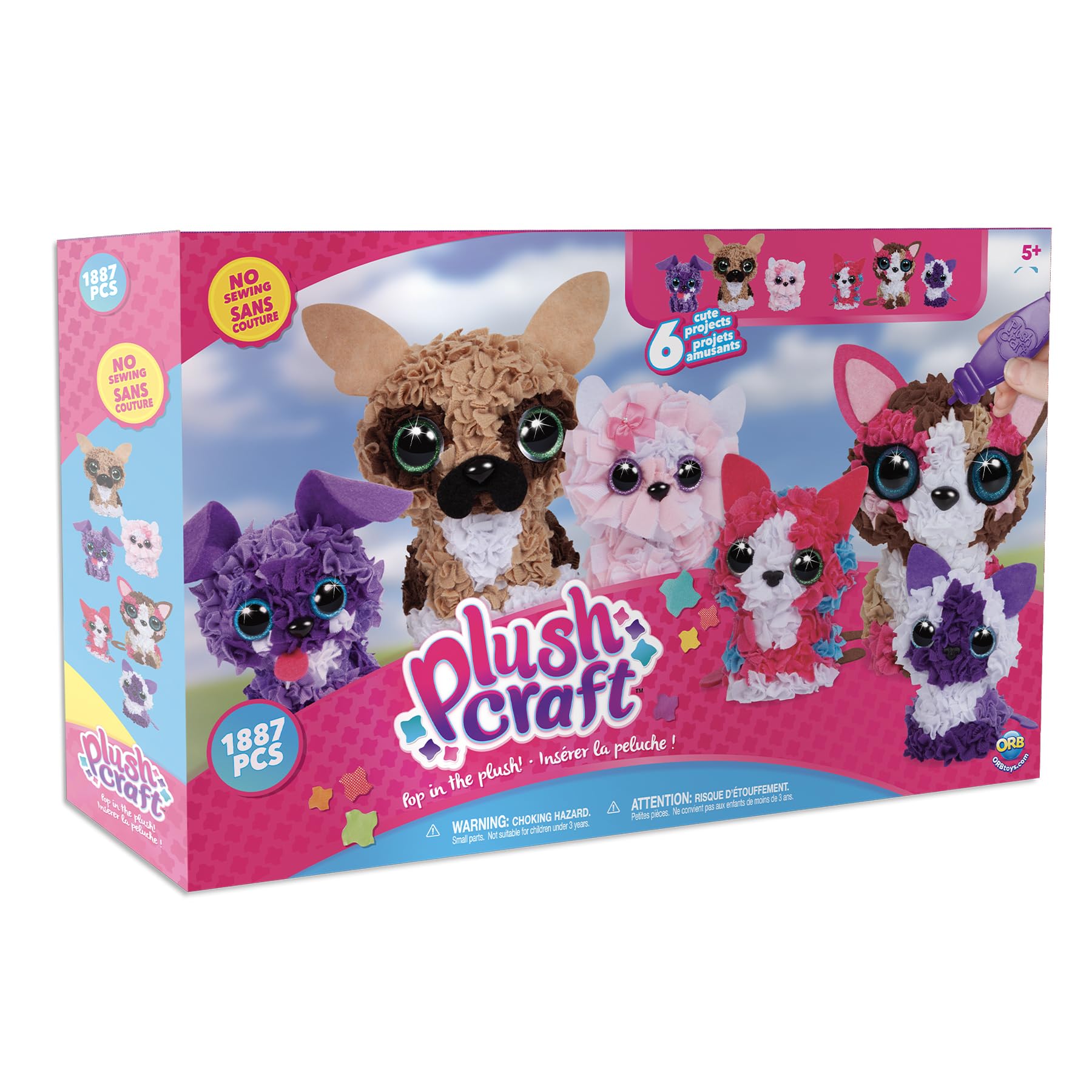 ORB PlushCraft DIY 3D Dog and Cat Gift Set 6 Pack Craft Kit - Mess Free Punch Fabric System, No Sewing Required - Includes 2 Standard Size 3D Pets