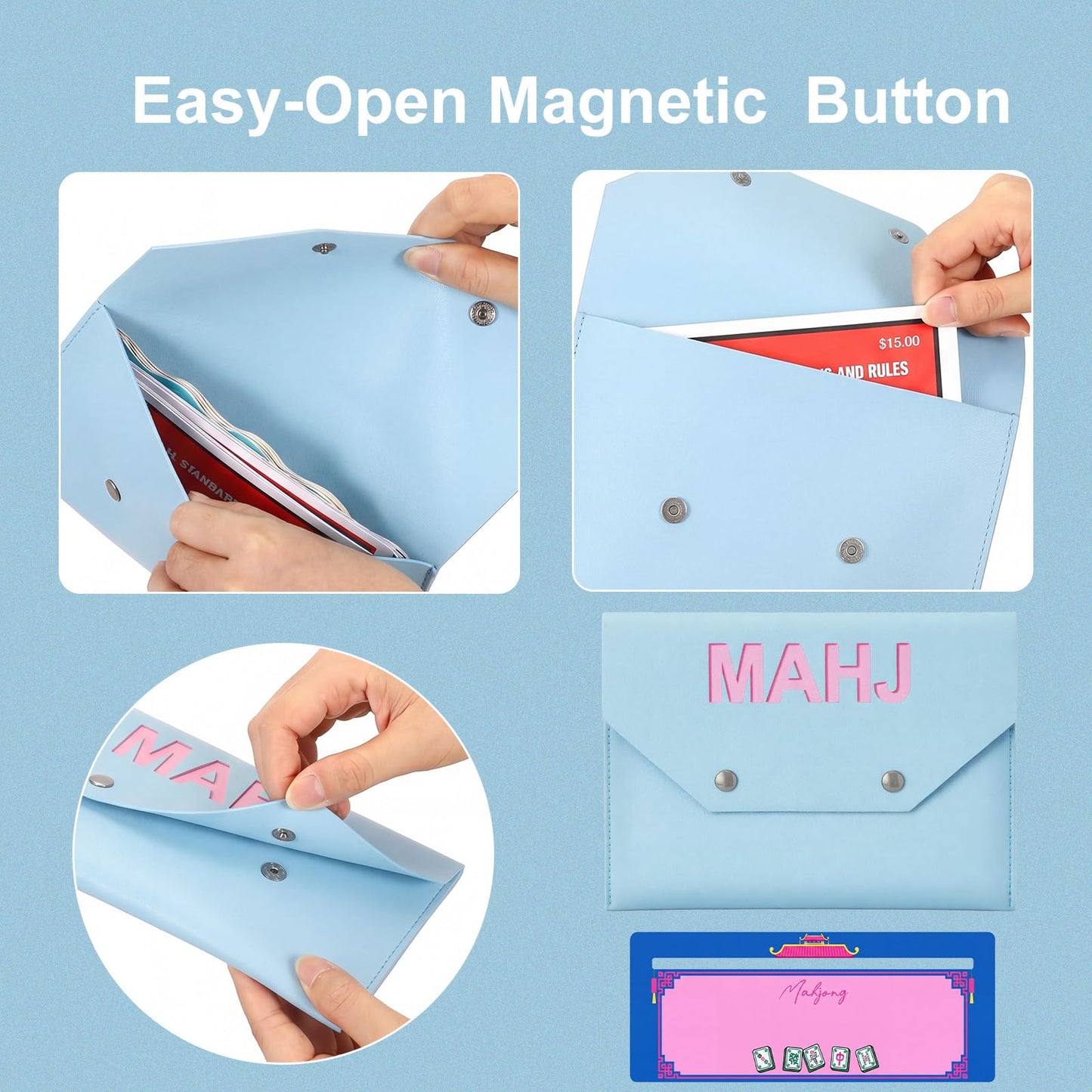 Eccentfit Leather Mahjong Card Clutch Holder Pouchwith 4 Mahjong Card Finder Mahjong Accessory Set Case for NMJL Rule Cards & Game Night Hostess Gifts