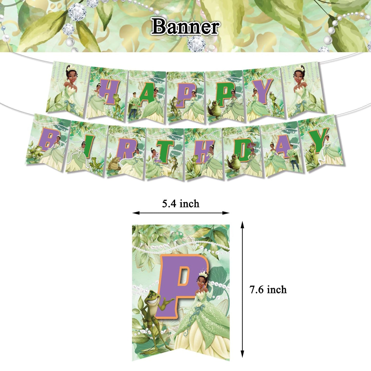 Princess Tiana Birthday Party Decorations, The Frog Tiana Party Tableware with Banner, Tablecloth, Disposable Paper Plates and Napkins for Little