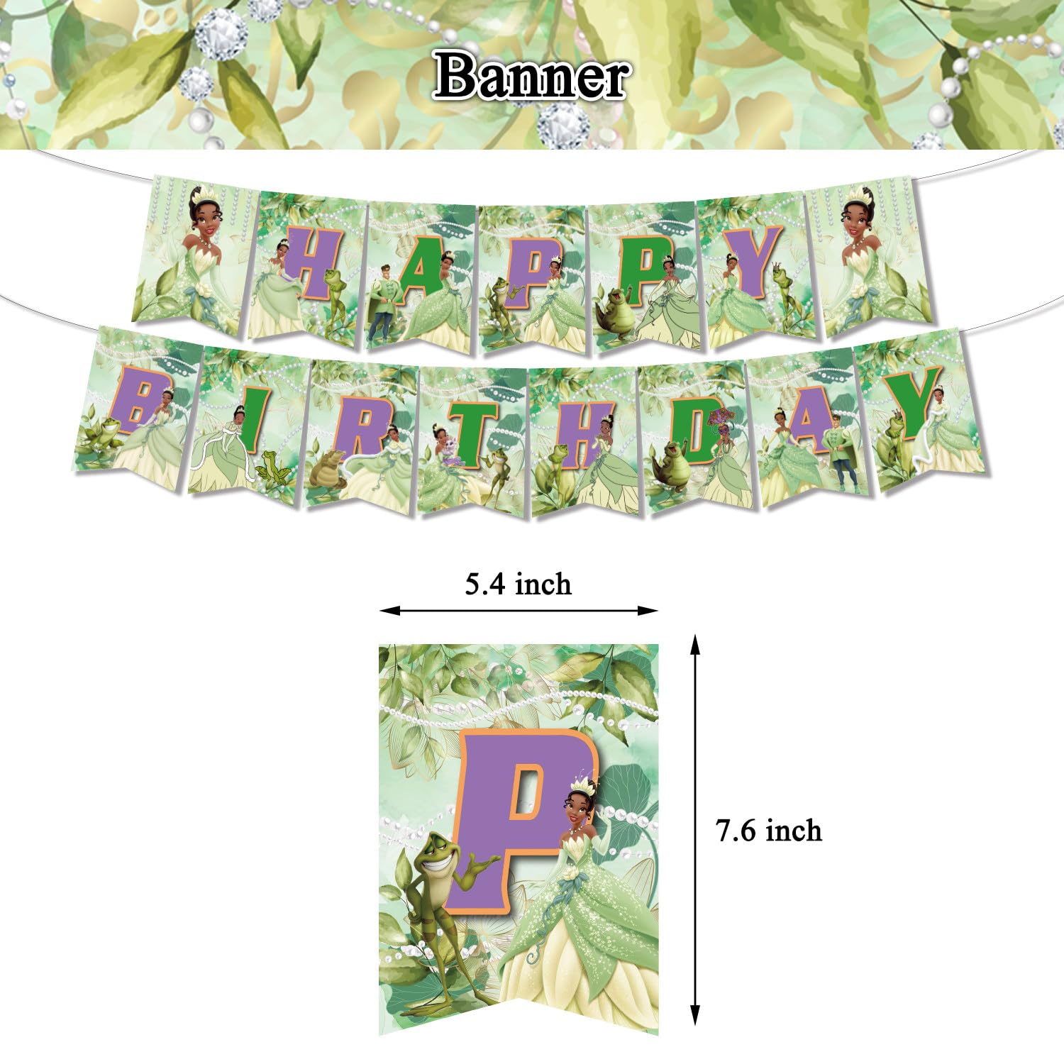 Princess Tiana Birthday Party Decorations, The Frog Tiana Party Tableware with Banner, Tablecloth, Disposable Paper Plates and Napkins for Little