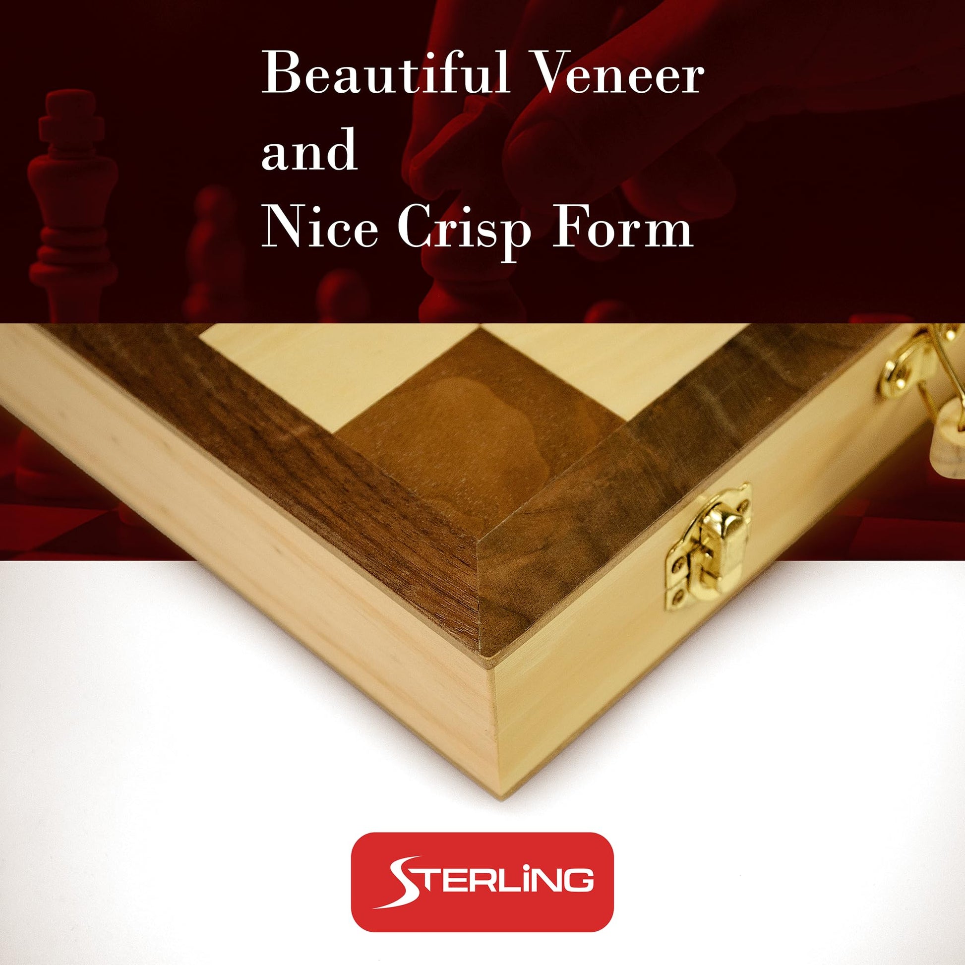 Sterling Games 16" Solid Wooden Chess Set Travel Folding Board with Brass Locks and Felted Interior Storage with Piece Holders