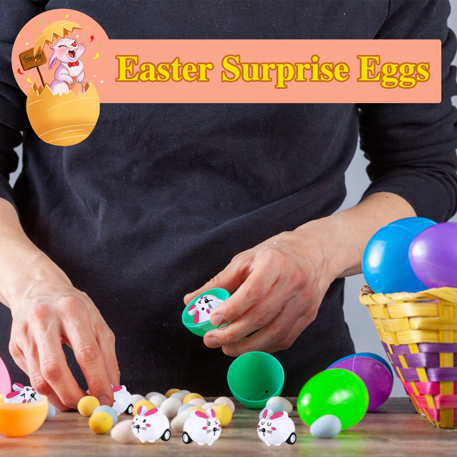 Qyyiguf 30 PCS Easter Rabbit Toy Cars,Rabbit Toys Pull Back Cars,Mini Bunny Toys for Easter Basket Stuffers,Easter Egg Stuffers,Party Favors,Classroom