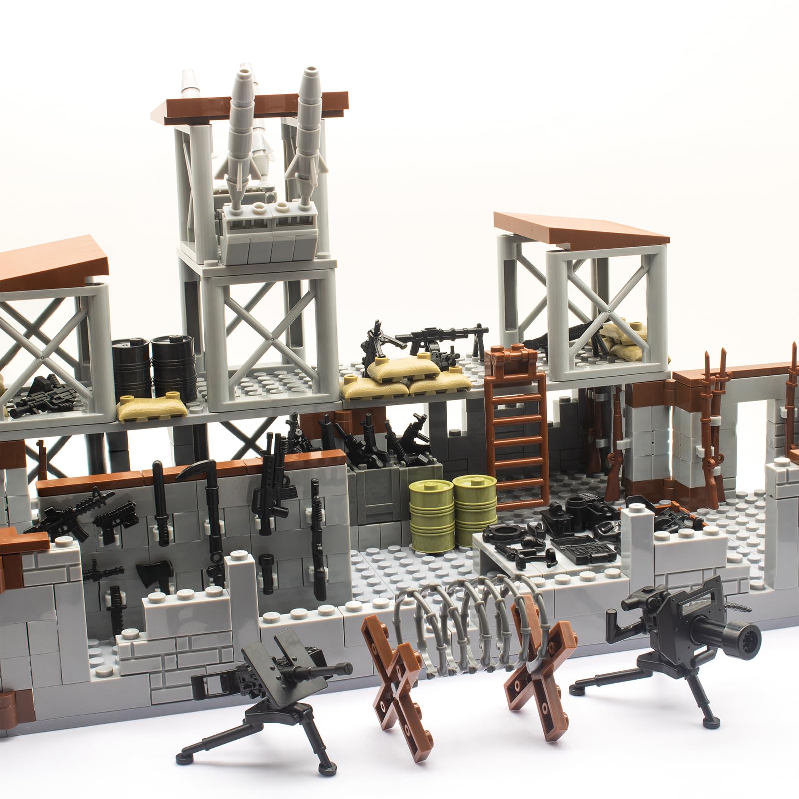 Gonsausola 500+ Pcs Military Base Building Brick Sets Include Defence Base Guard Tower for Army Mini Figures, Weapon Pack Accessories Kits Toys, Guns