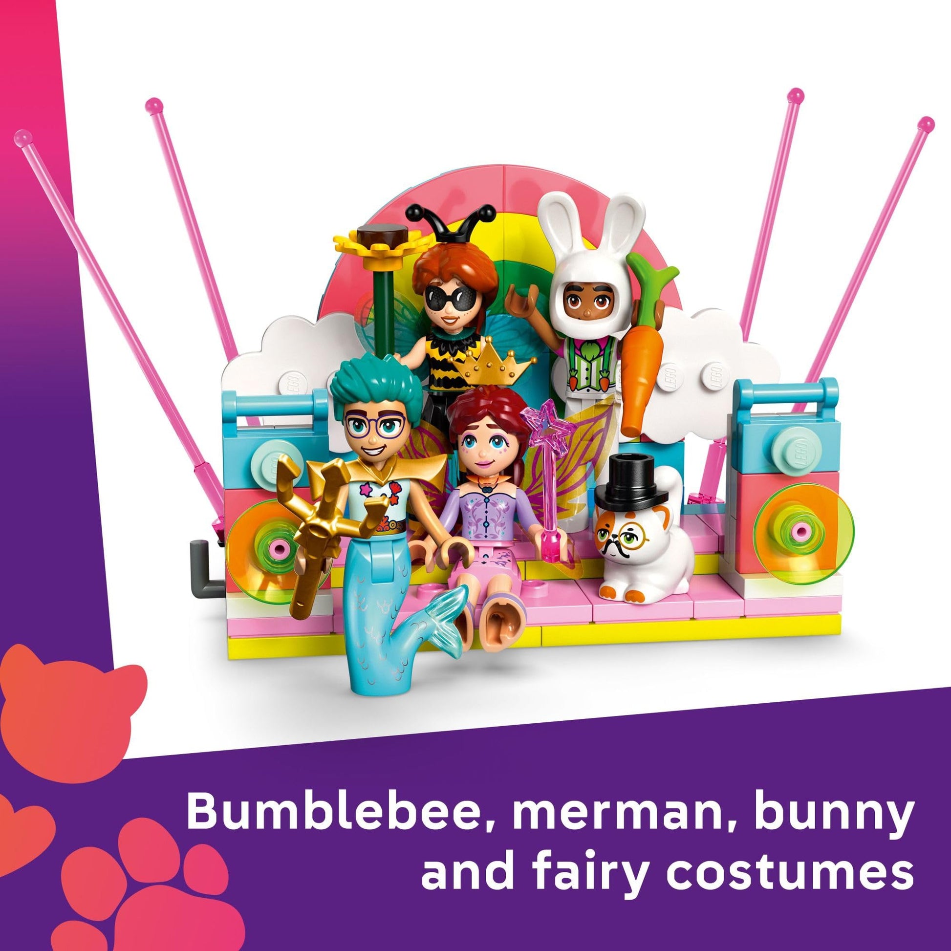 LEGO Friends Costume Party with Unicorn & Fairy Pretend Play Building Toy - Interactive Storytelling Playset with Cat and Unicorn Toys - Creative