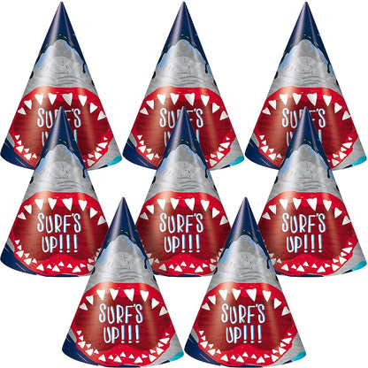 Unique Shark Party Cone Hats - One Size, 8 Pcs