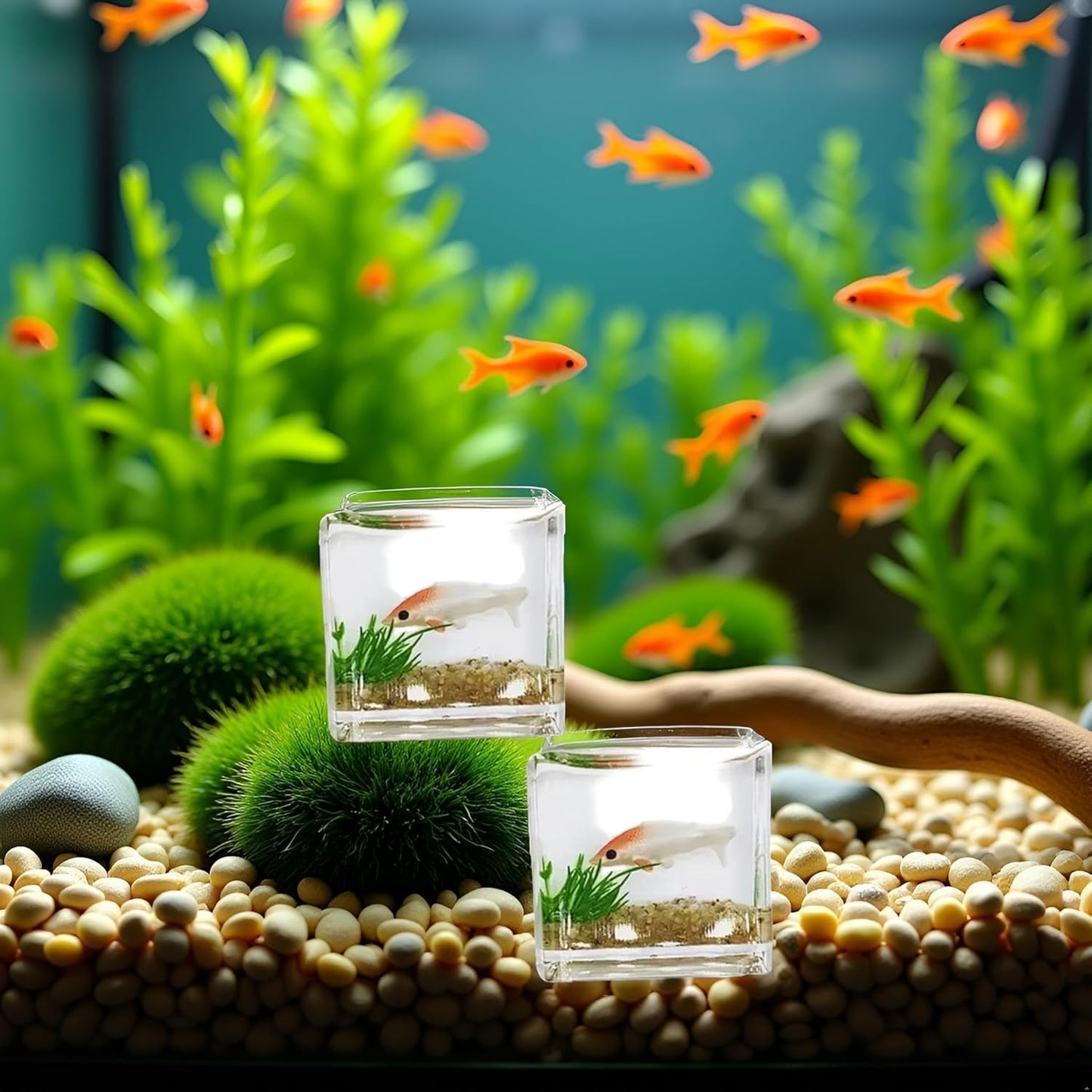 2Pcs White Goldfish Charm of A Mini Tank with This 1:12 Scale Miniature Accessory Square Fish Tank Realistic Glass Decor for Dollhouse Display