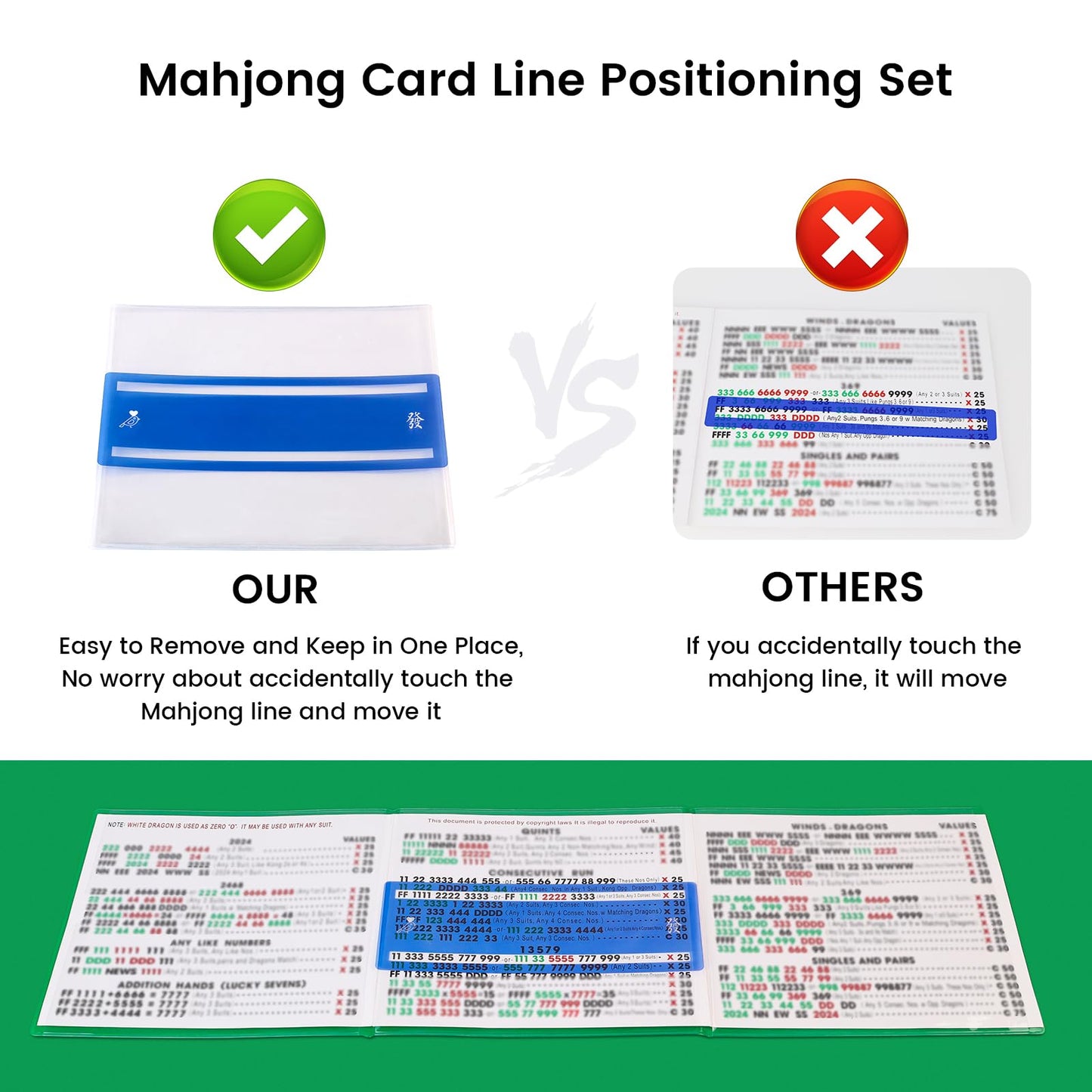 Mahjong Card Line Positioning Set (4Pcs Mahjong Line Finder and 4Pcs Card Sleeve) Applicable for 2026, Quickly Track Line Guides, Easy to Remove