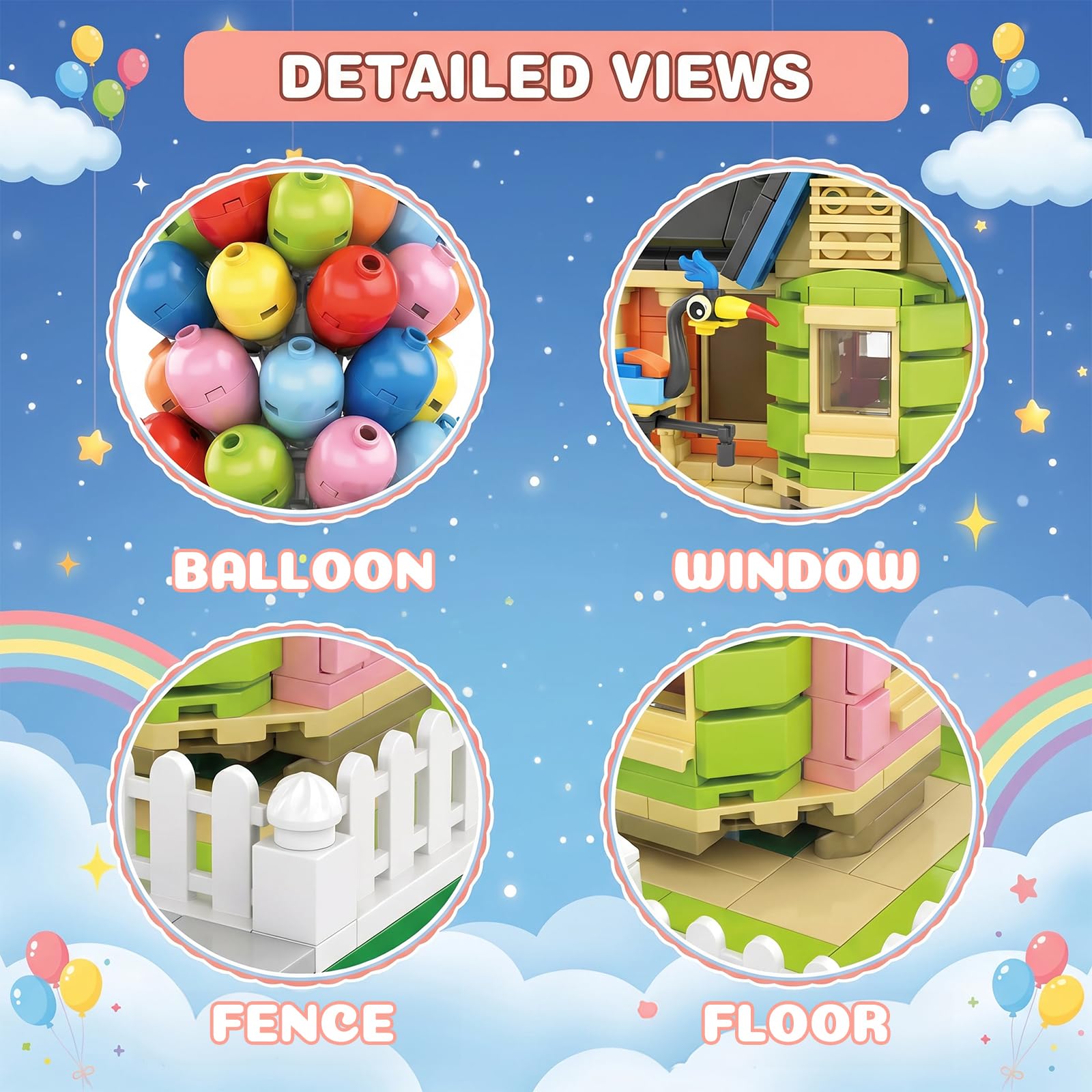 JYLWSMHMU Up Balloon House Building Blocks Set Classic Film Brick Model Collectible 12.8in Tall Display Shelf Gift 658 Pcs