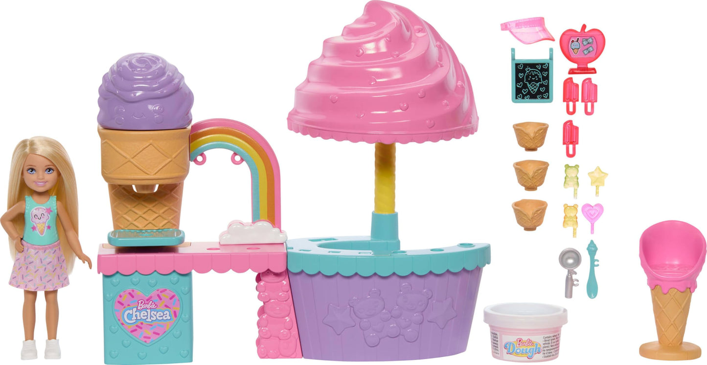 Barbie Club Chelsea Ice Cream Shop Playset with Chelsea Doll, 2 Dough Colors, and Accessories