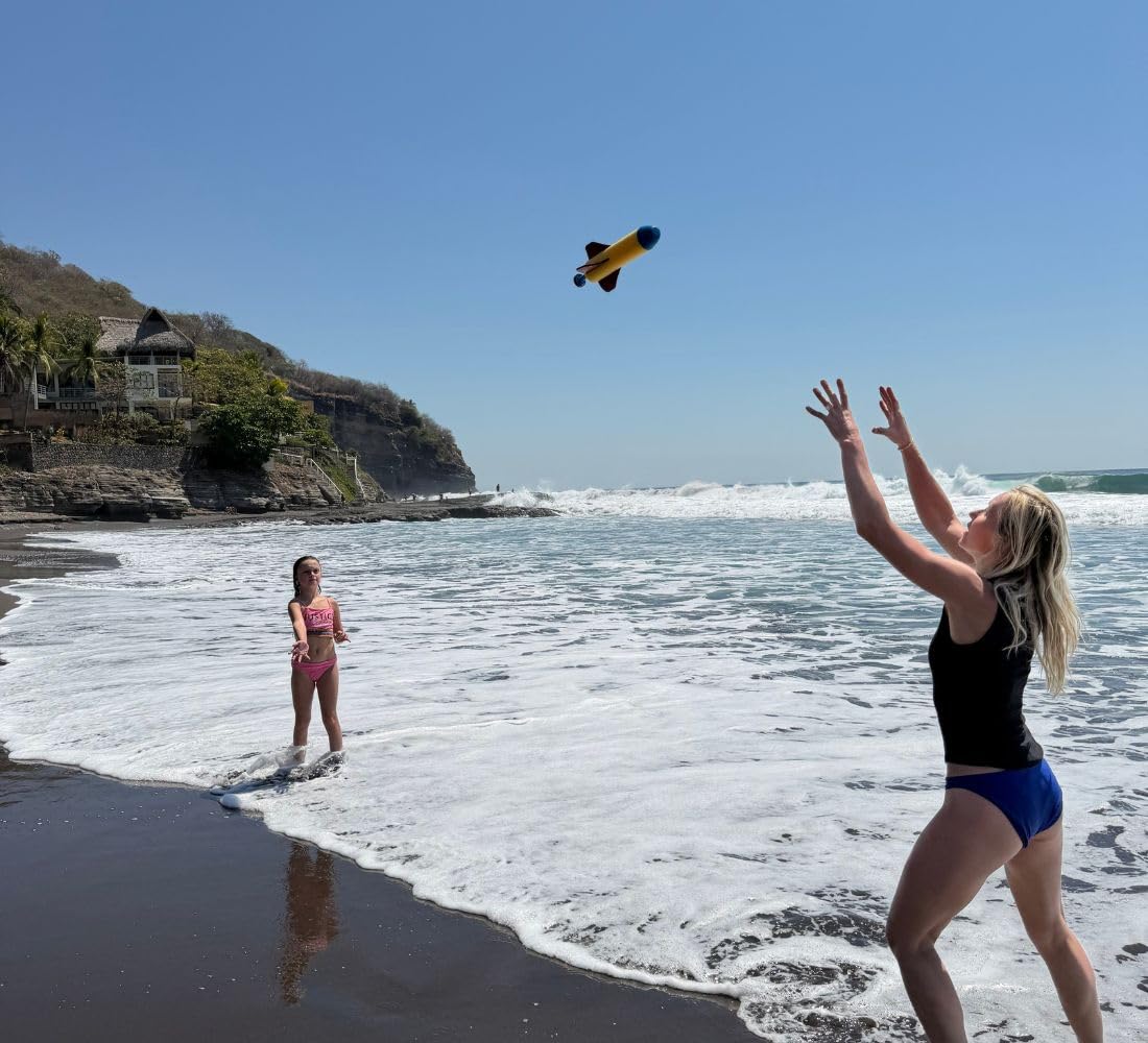 Knock-It Rocket, Flying Rocket Toy, Hand Launch Outdoor Toy with Built-in Launcher, No Batteries, No Assembly, Waterproof Foam Backyard, Beach & Park