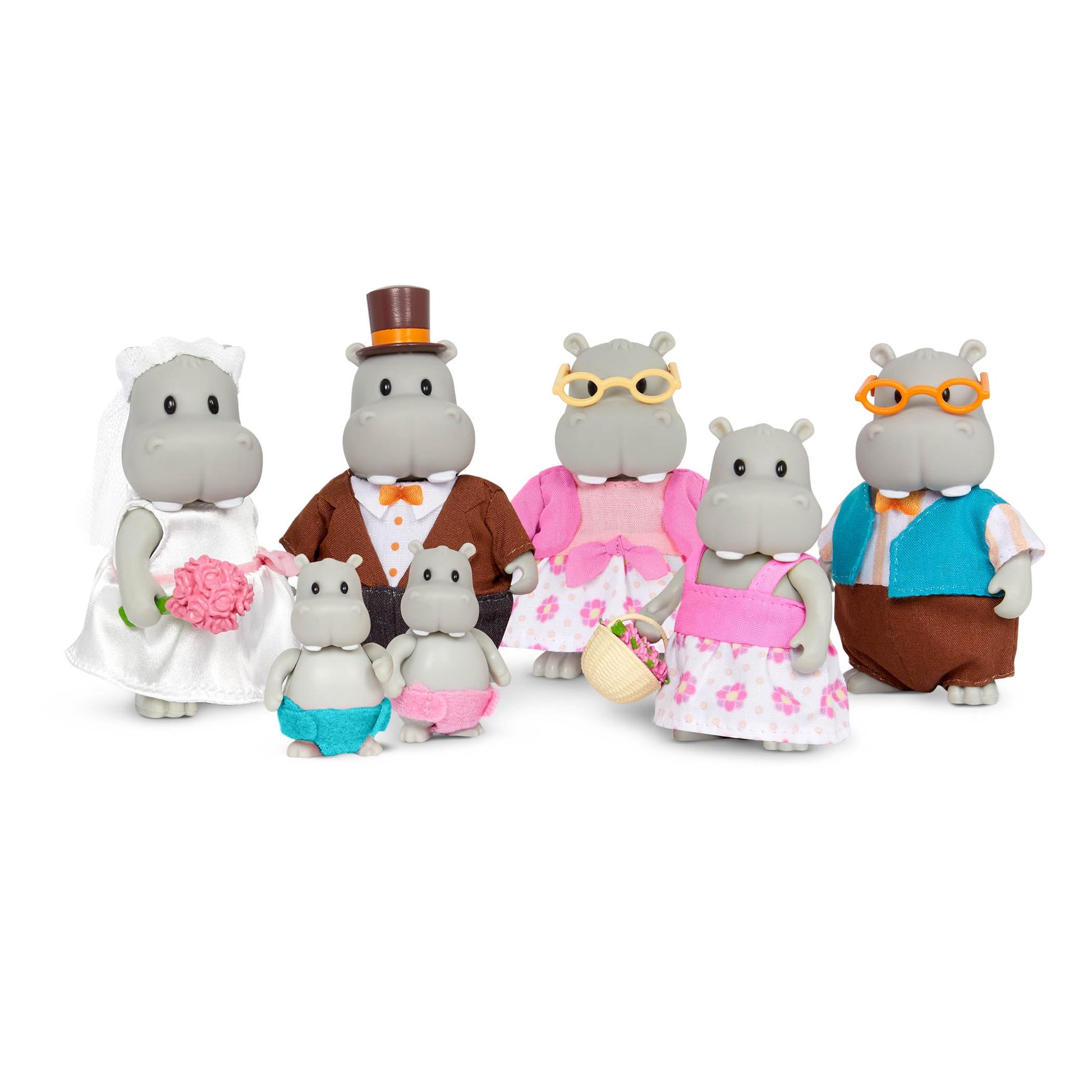 Li'l Woodzeez Pitterpotemus Hippo Family Wedding Set, 7 Posable, Playsets