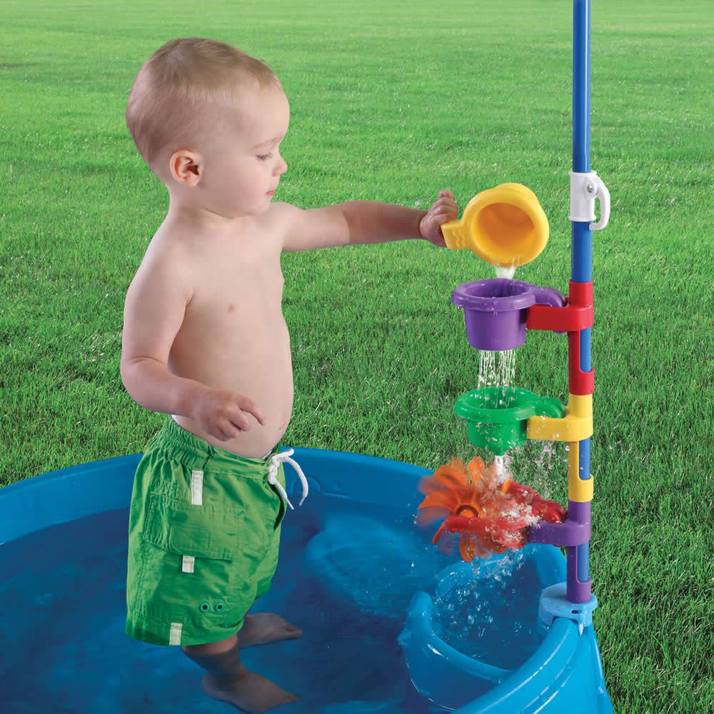 Step2 Play & Shade Pool, Kids Activity Pool with Umbrella, Summer Outdoor Toys, 7 Piece Toy Accessories, For Toddlers 2+ Years Old